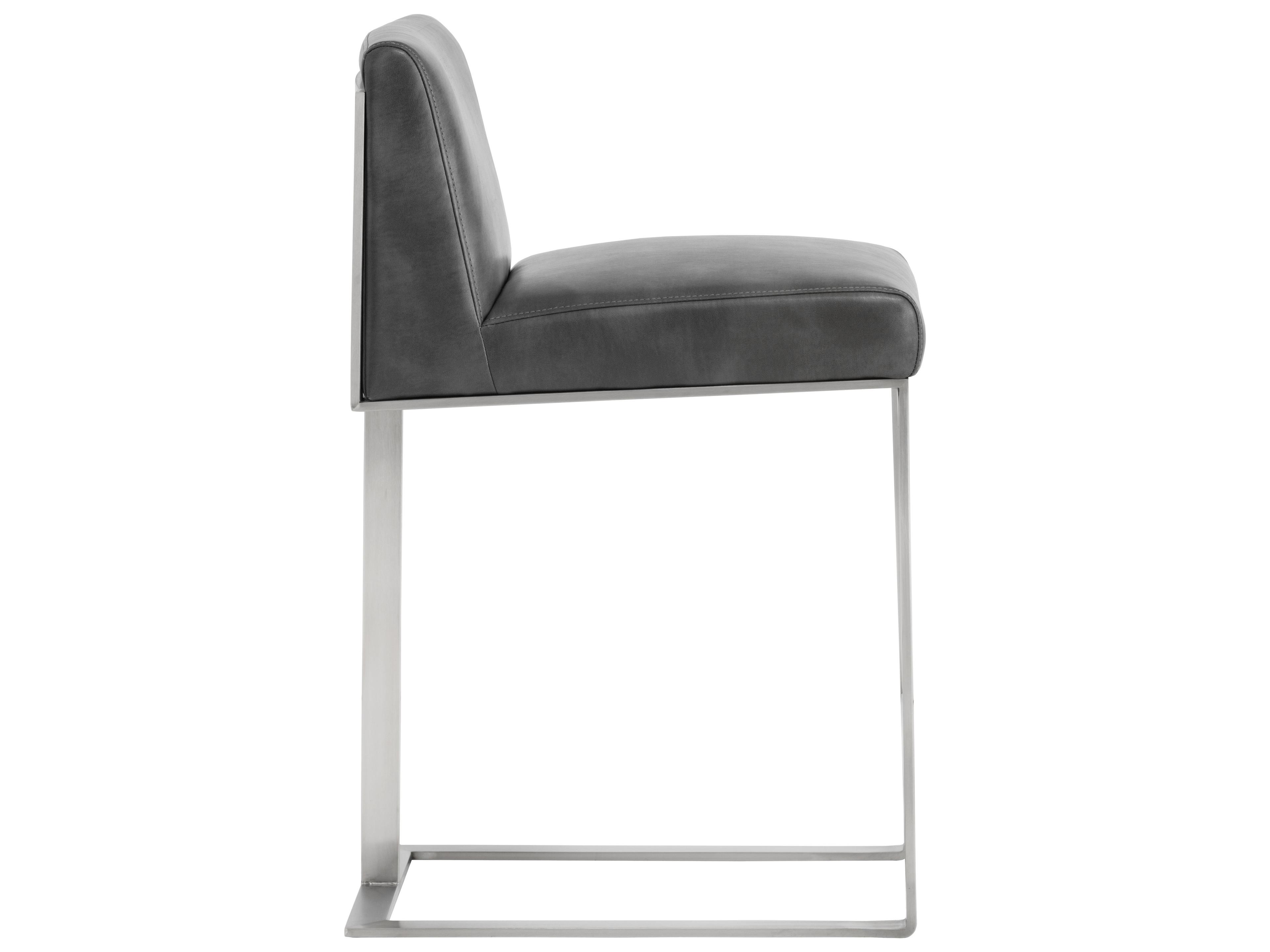 Sunpan Ikon Dean Leather Cantina Magnetite Brushed Steel Counter Stool