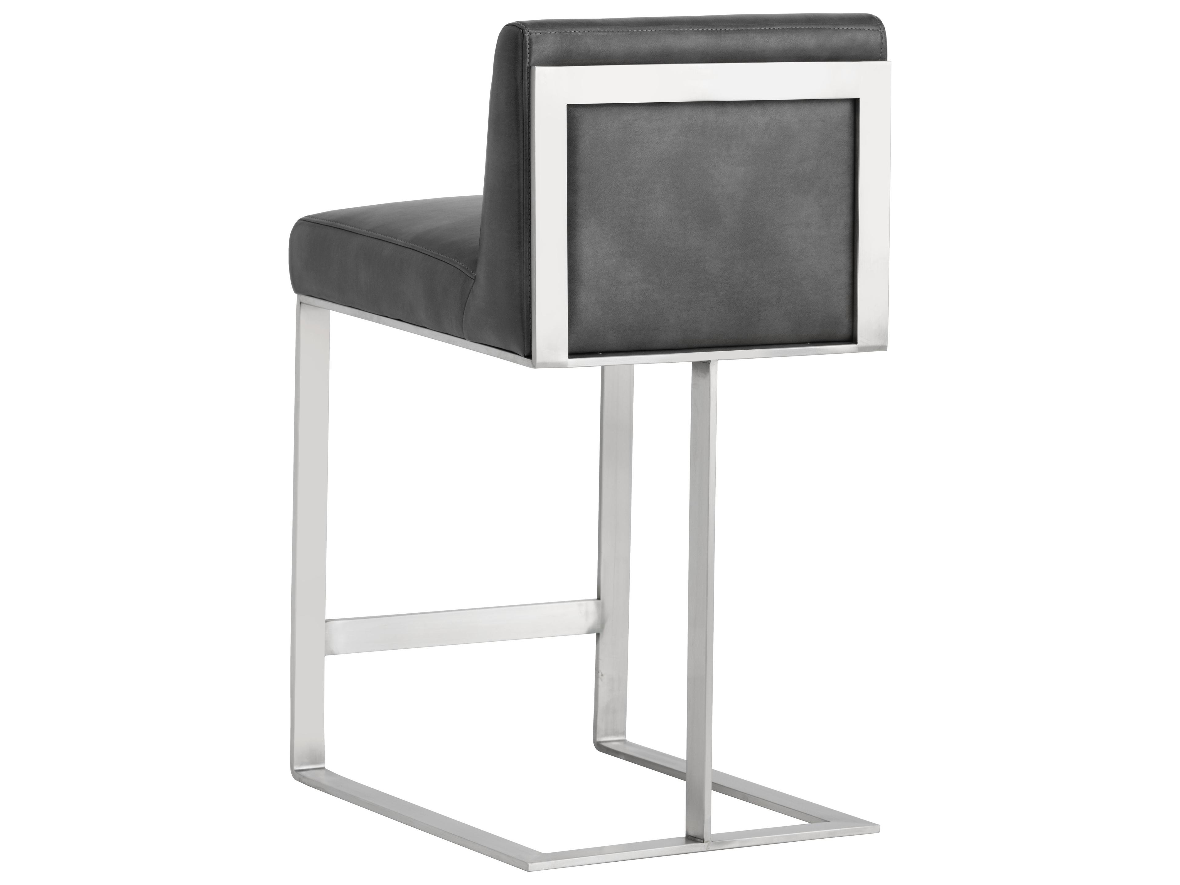 Sunpan Ikon Dean Leather Cantina Magnetite Brushed Steel Counter Stool