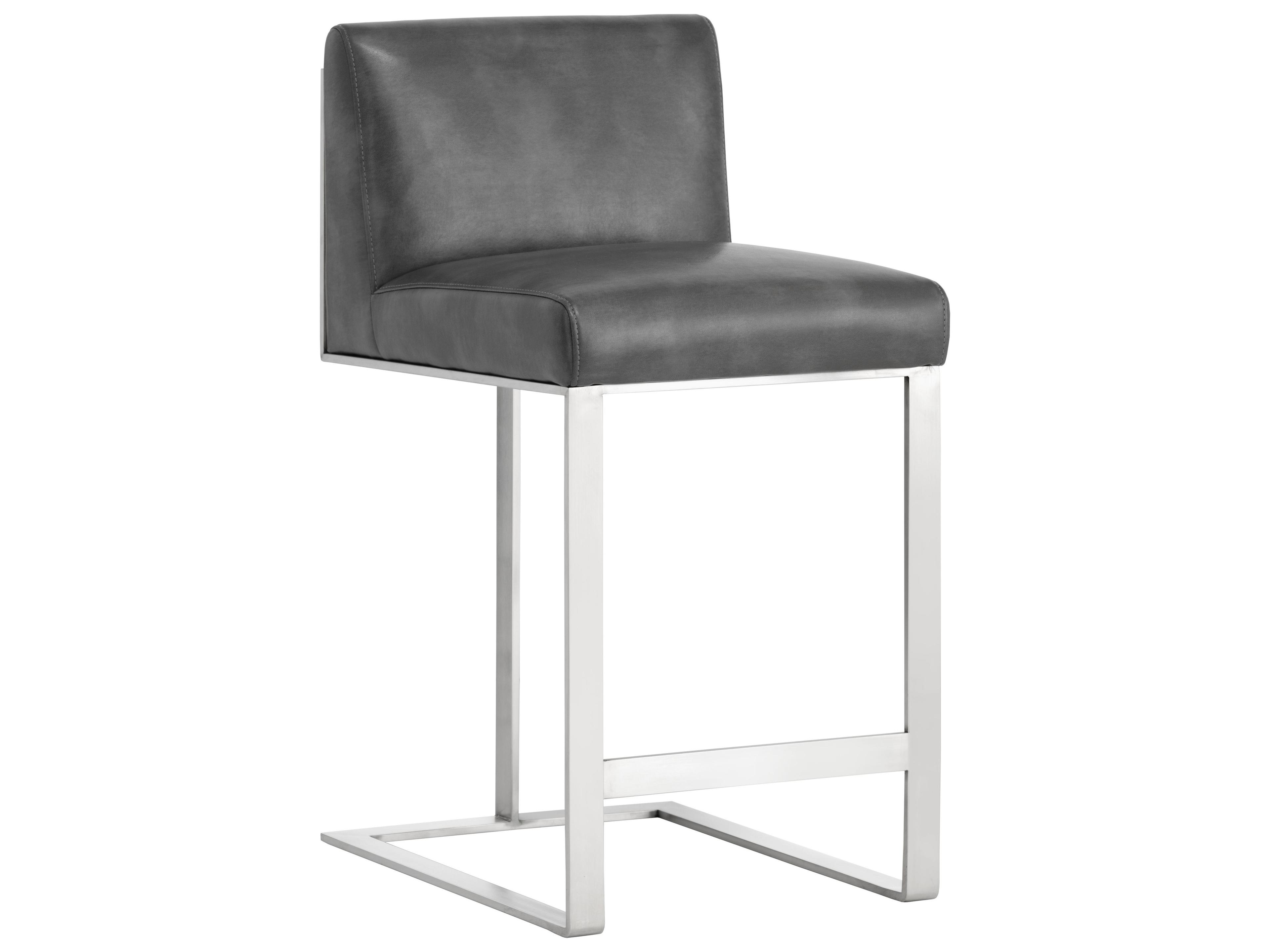 Ikon Dean Leather Cantina Magnetite Brushed Steel Counter Stool