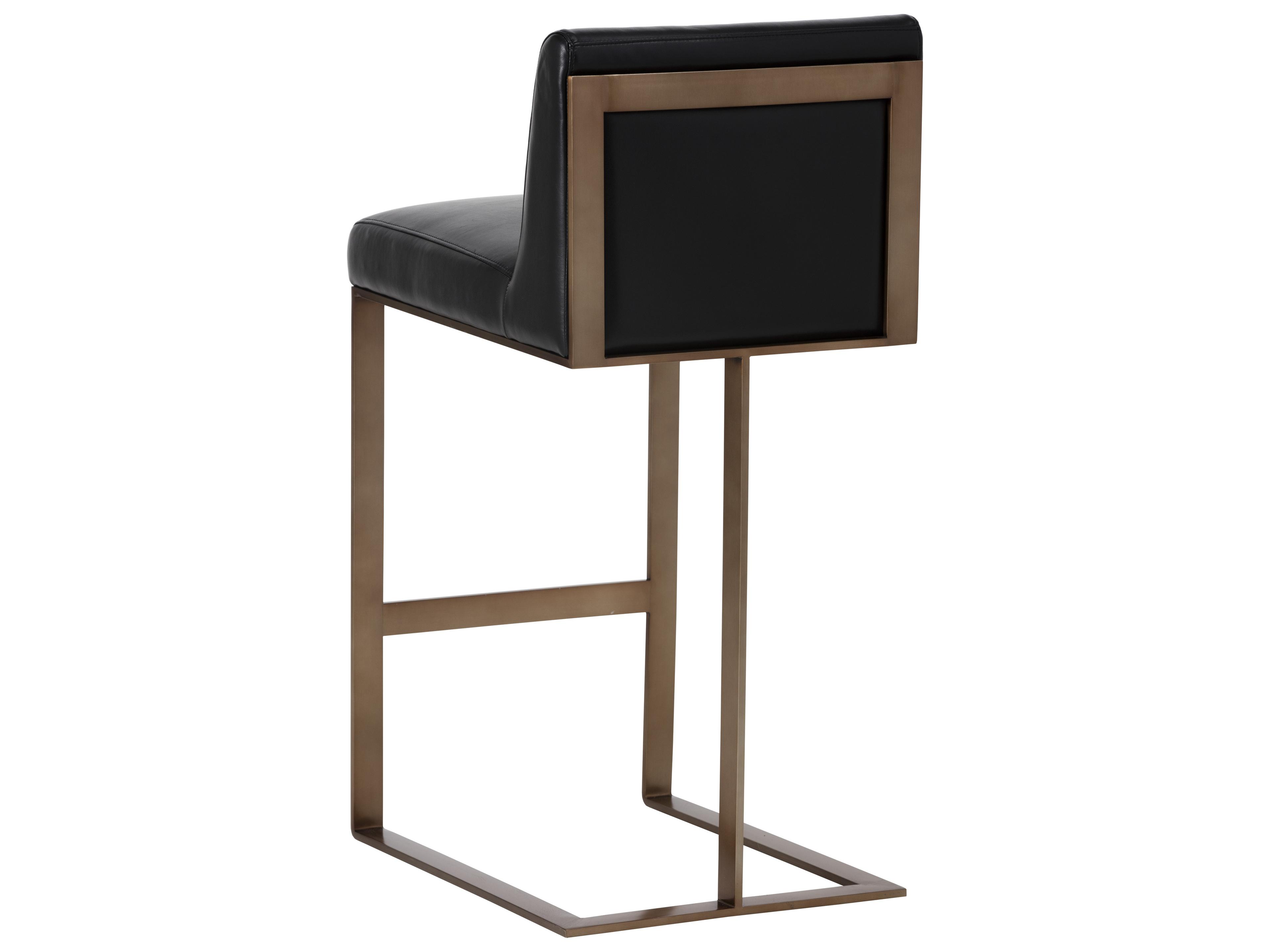 Sunpan Ikon Dean Leather Cantina Black Antique Brass Bar Stool