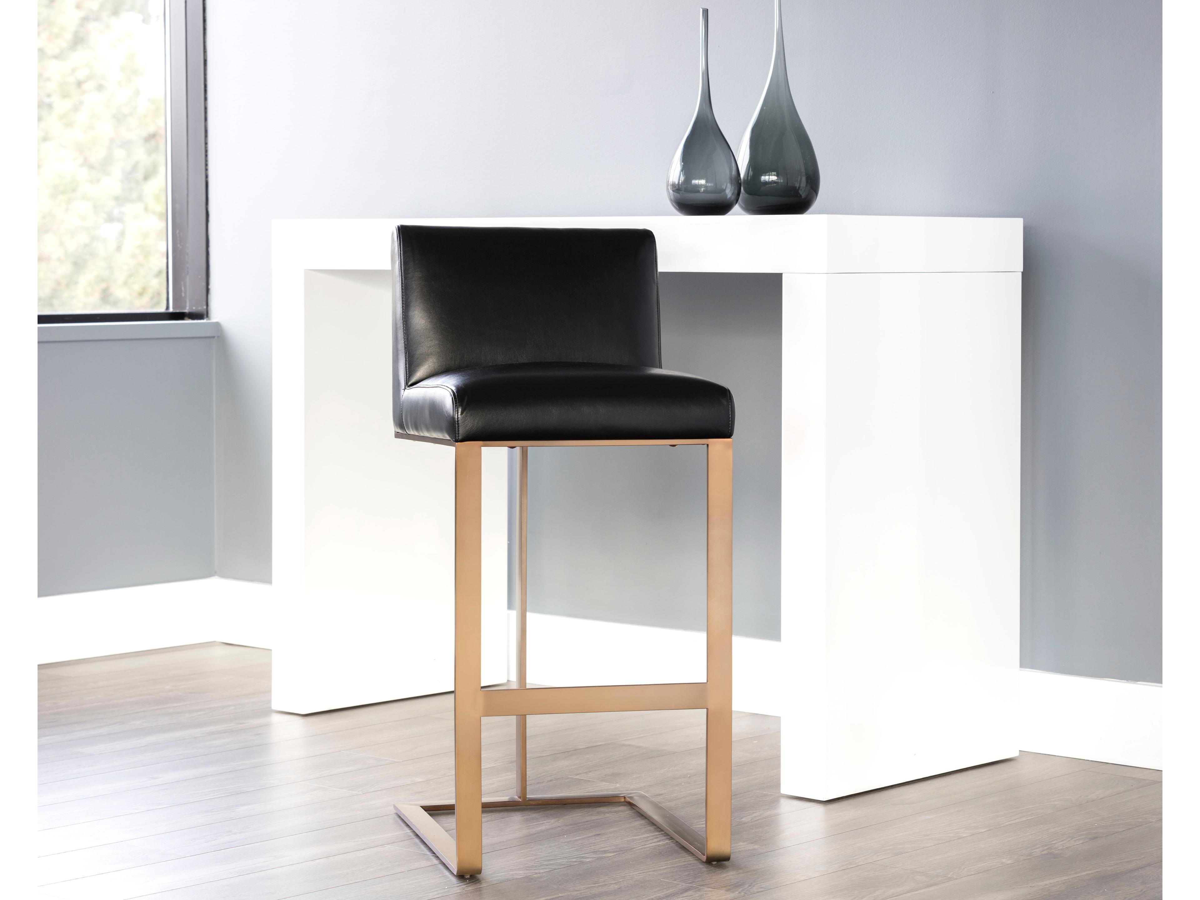 Sunpan Ikon Dean Leather Cantina Black Antique Brass Bar Stool