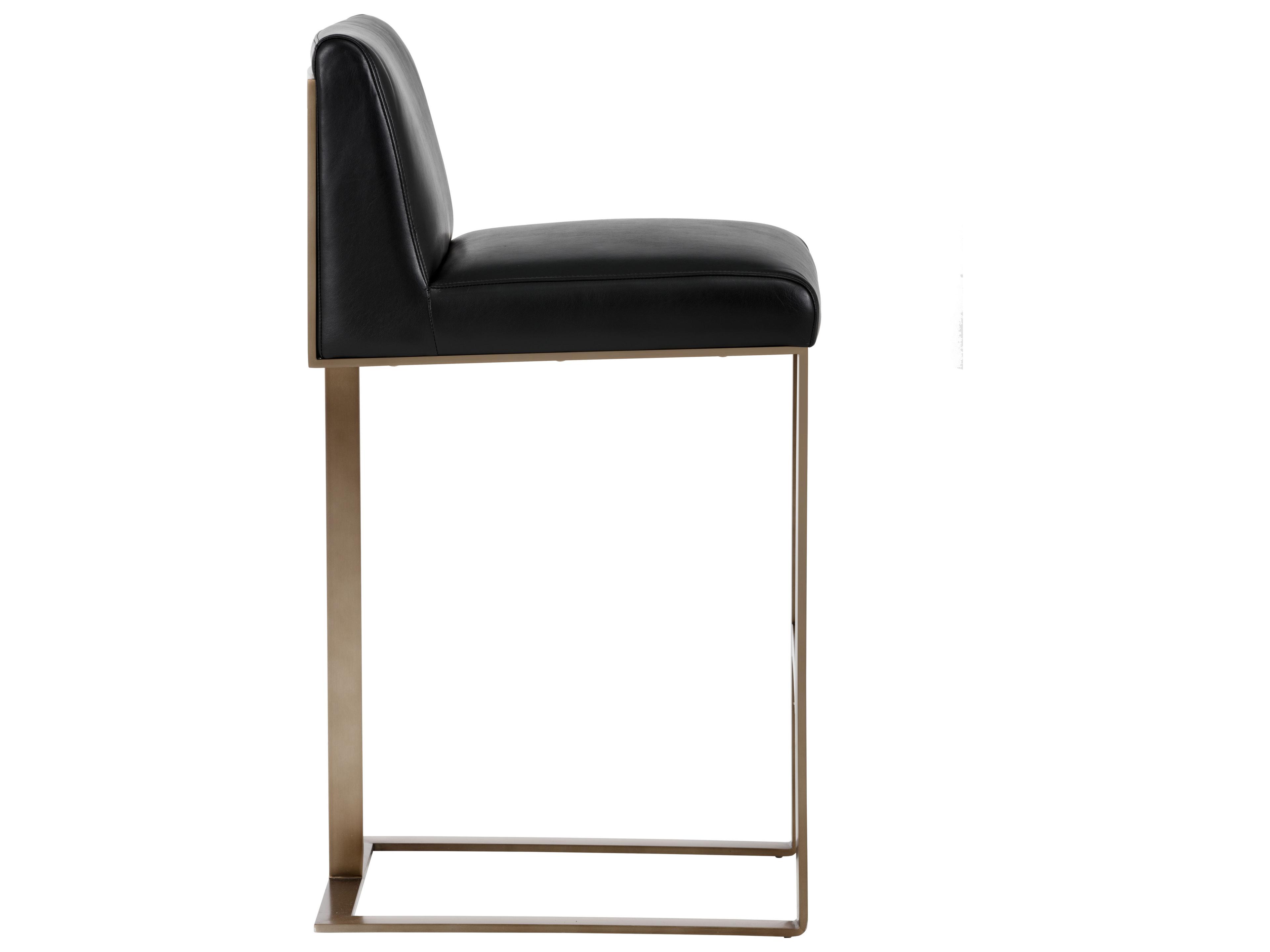Sunpan Ikon Dean Leather Cantina Black Antique Brass Bar Stool