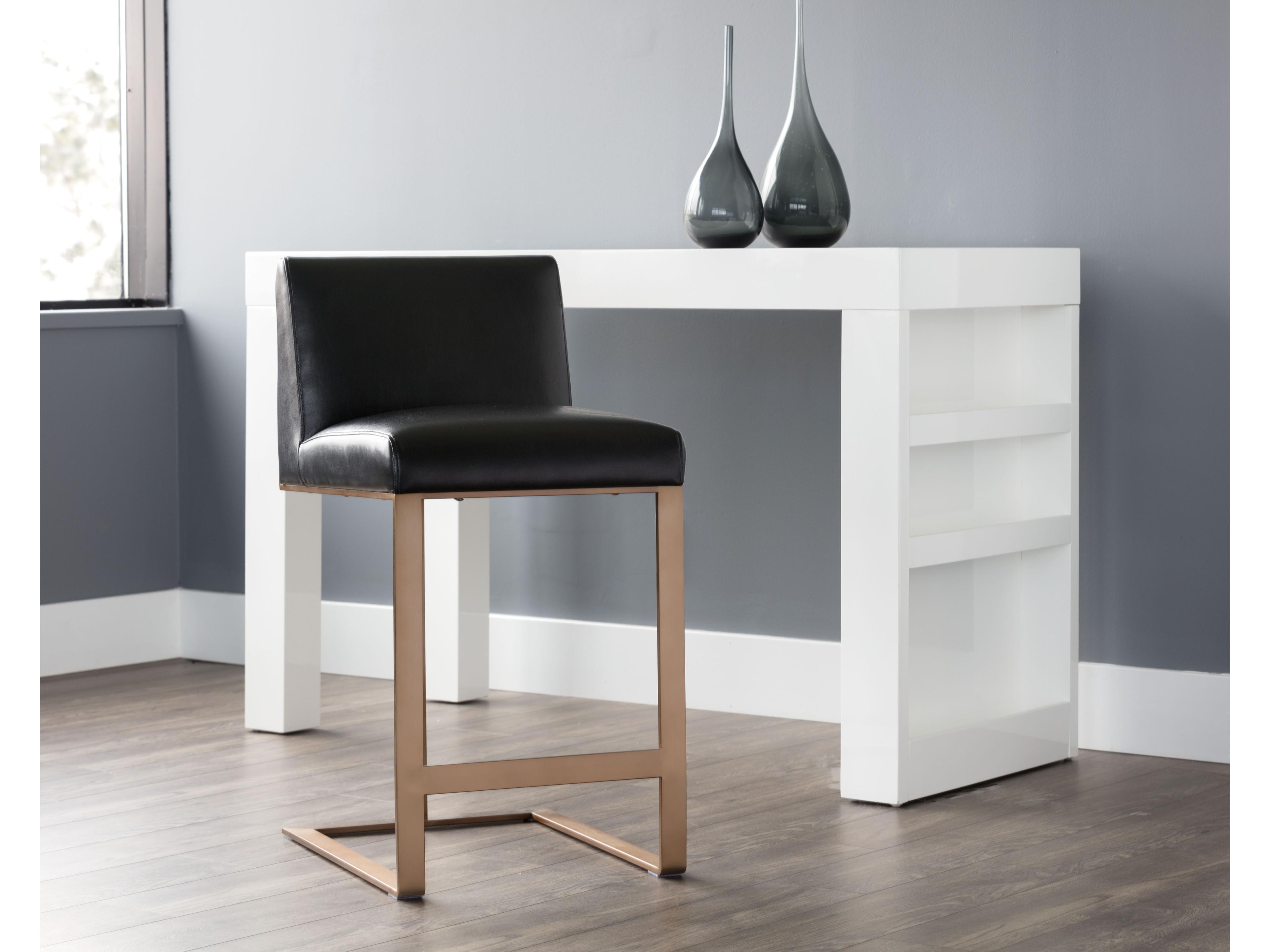 Sunpan Ikon Dean Leather Cantina Black Antique Brass Counter Stool