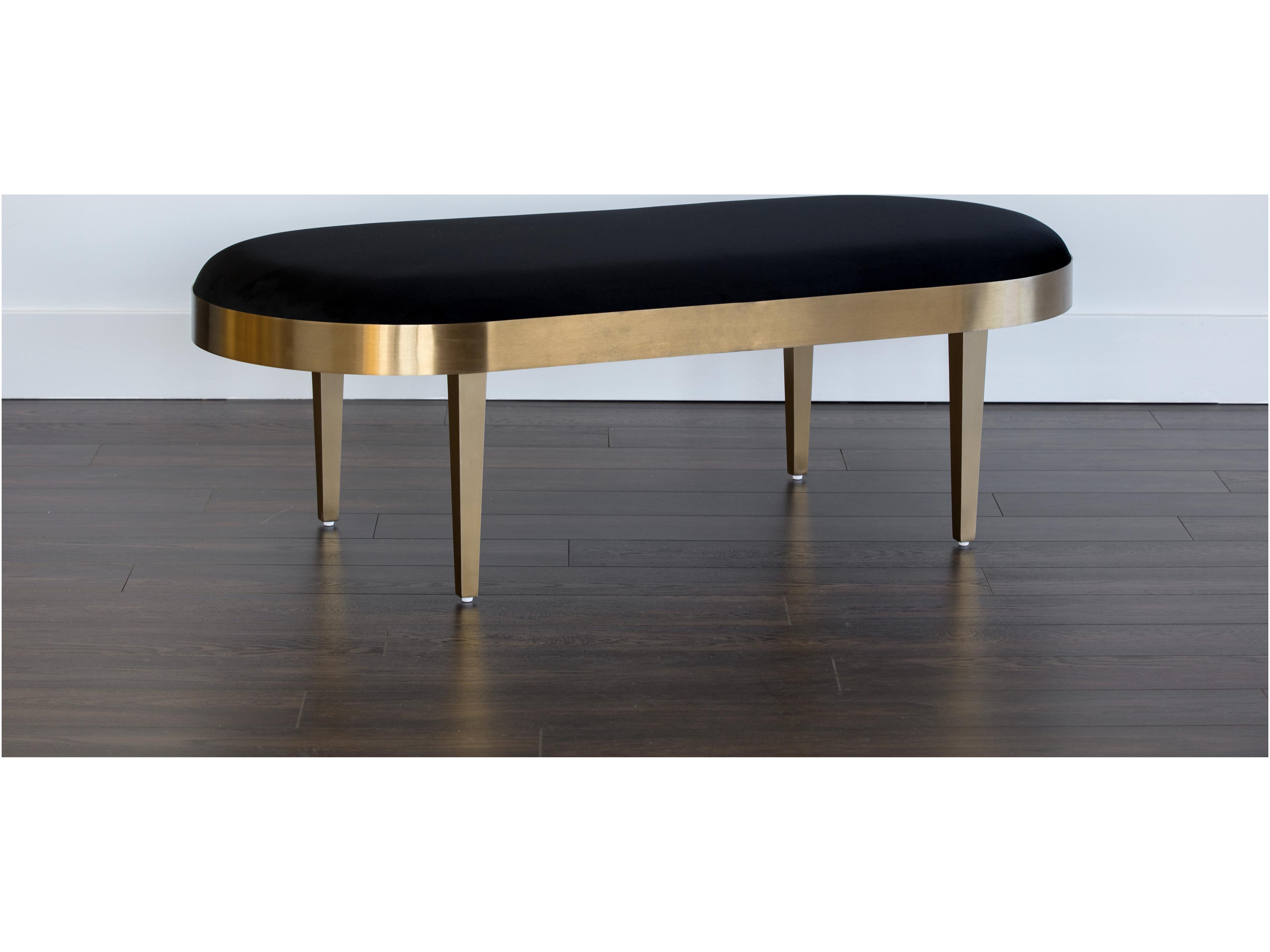 Sunpan Black Sky Gold Upholstered Accent Bench