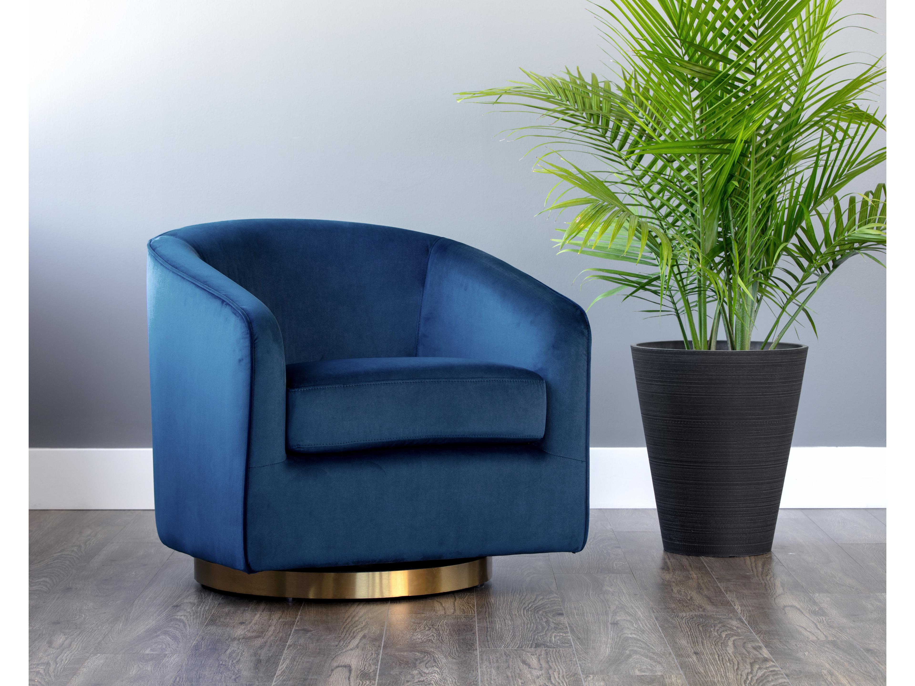 Sunpan Hazel Swivel Blue Fabric Accent Chair