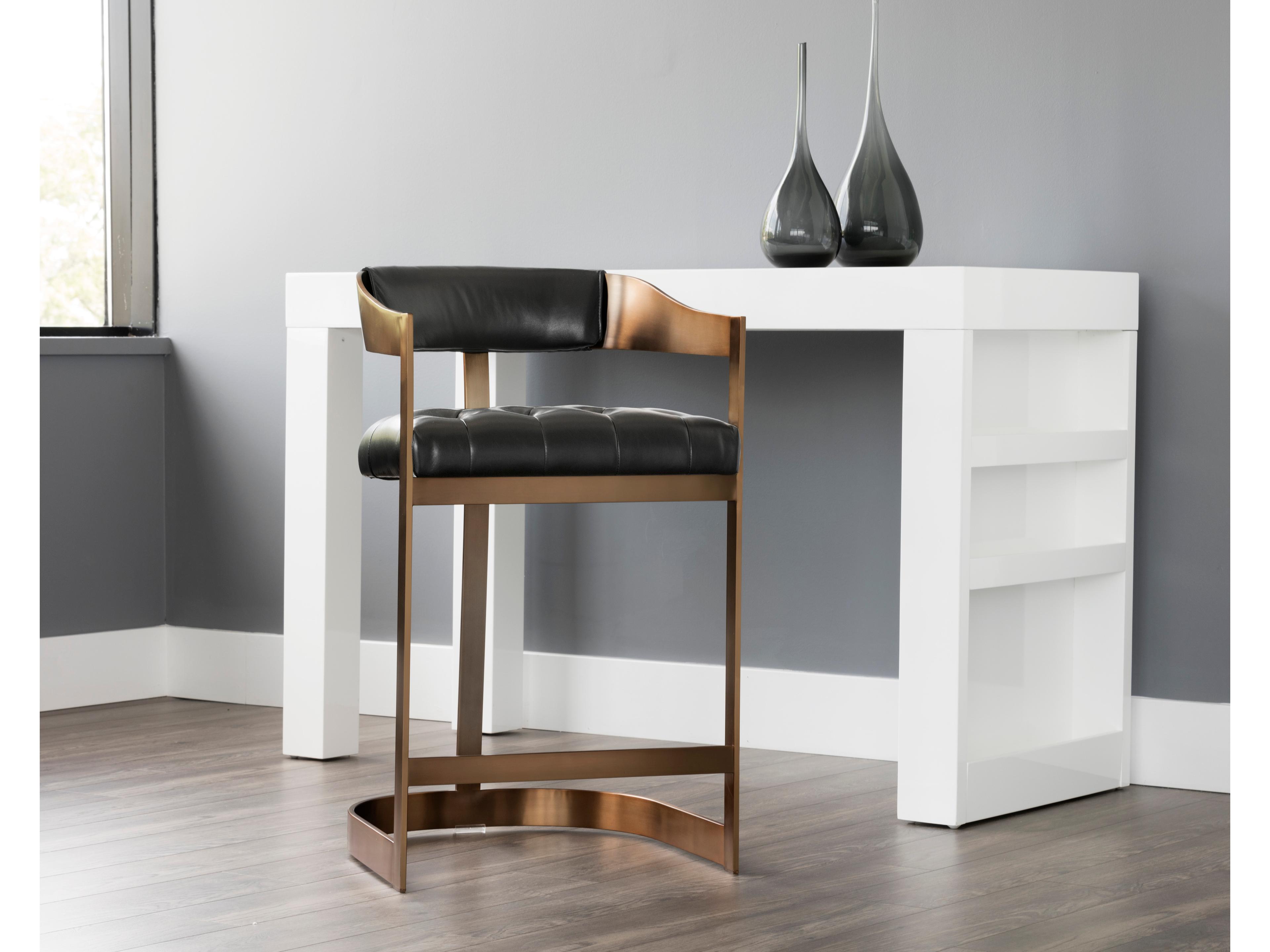 Sunpan Ikon Beaumont Leather Cantina Black Antique Brass Counter Stool