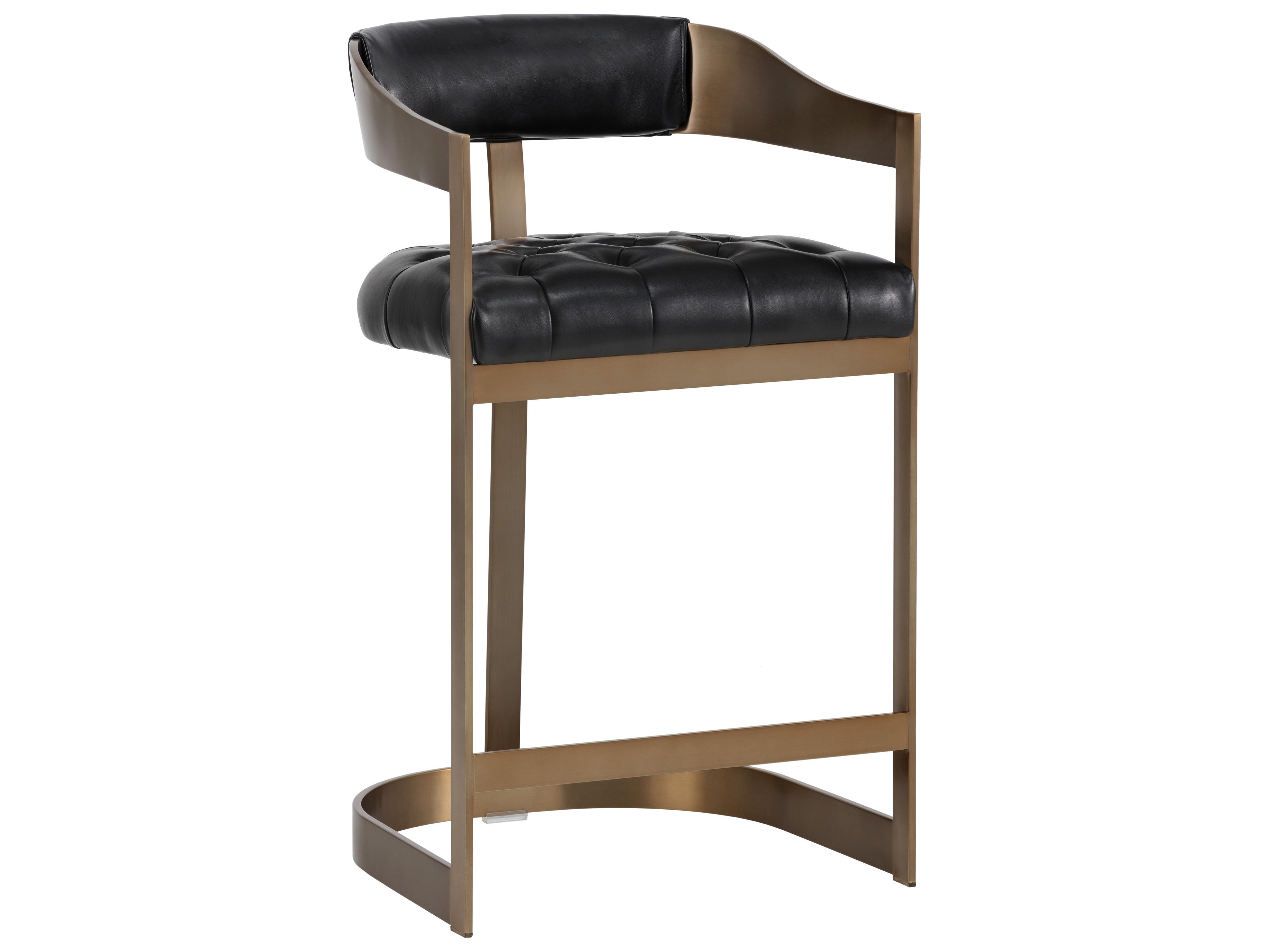 Ikon Beaumont Leather Cantina Black Antique Brass Counter Stool