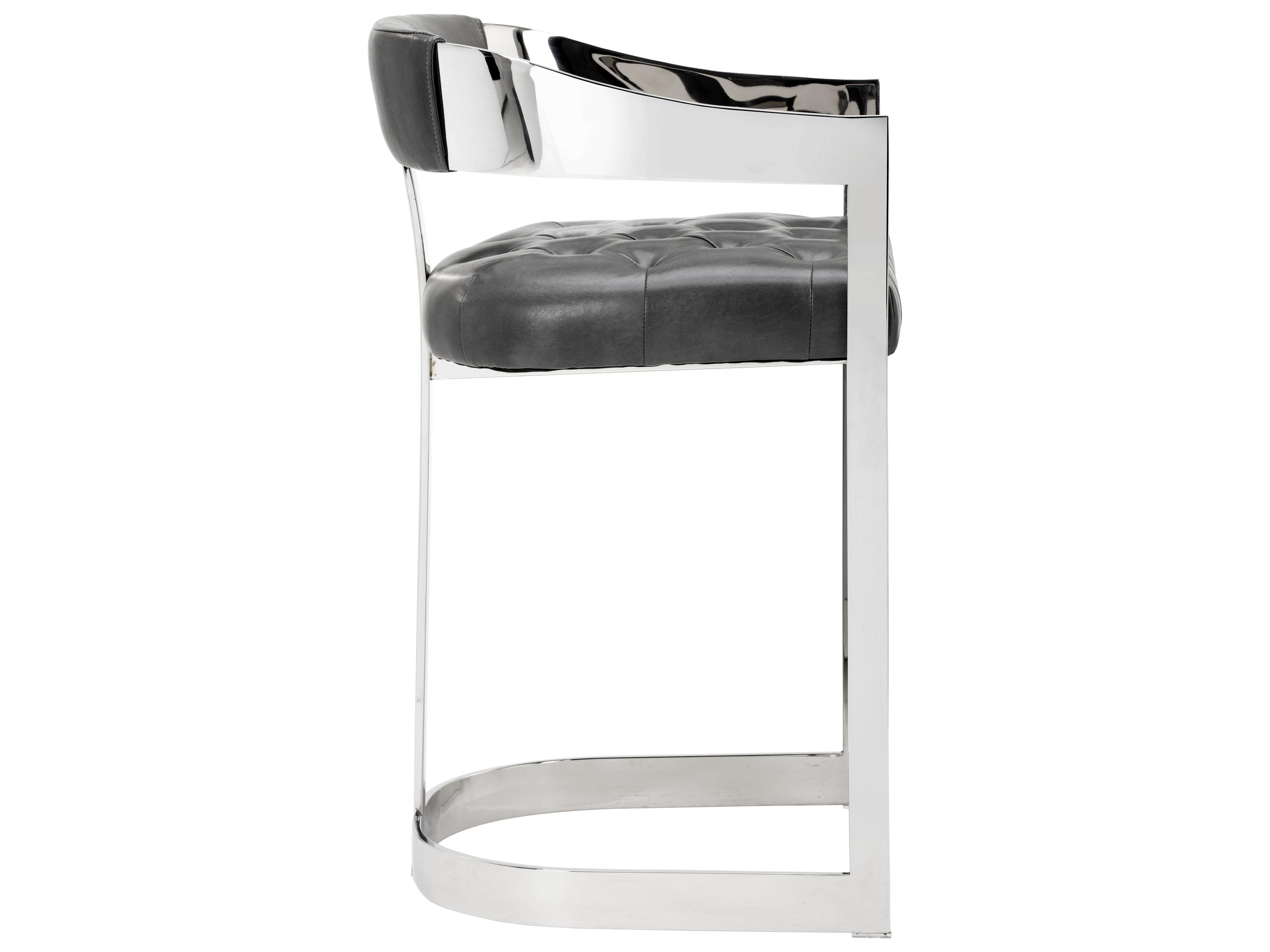 Sunpan Ikon Beaumont Leather Cantina Magnetite Polished Steel Counter Stool
