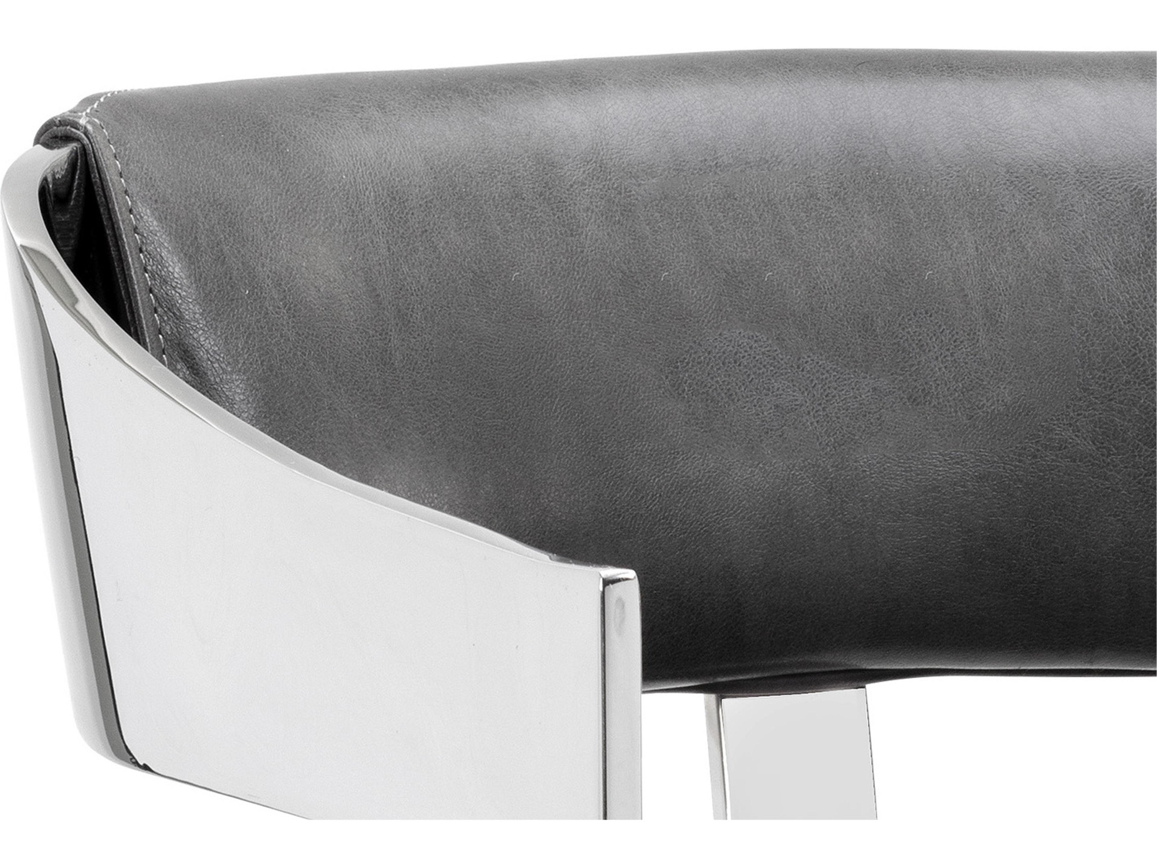 Sunpan Ikon Beaumont Leather Cantina Magnetite Polished Steel Counter Stool