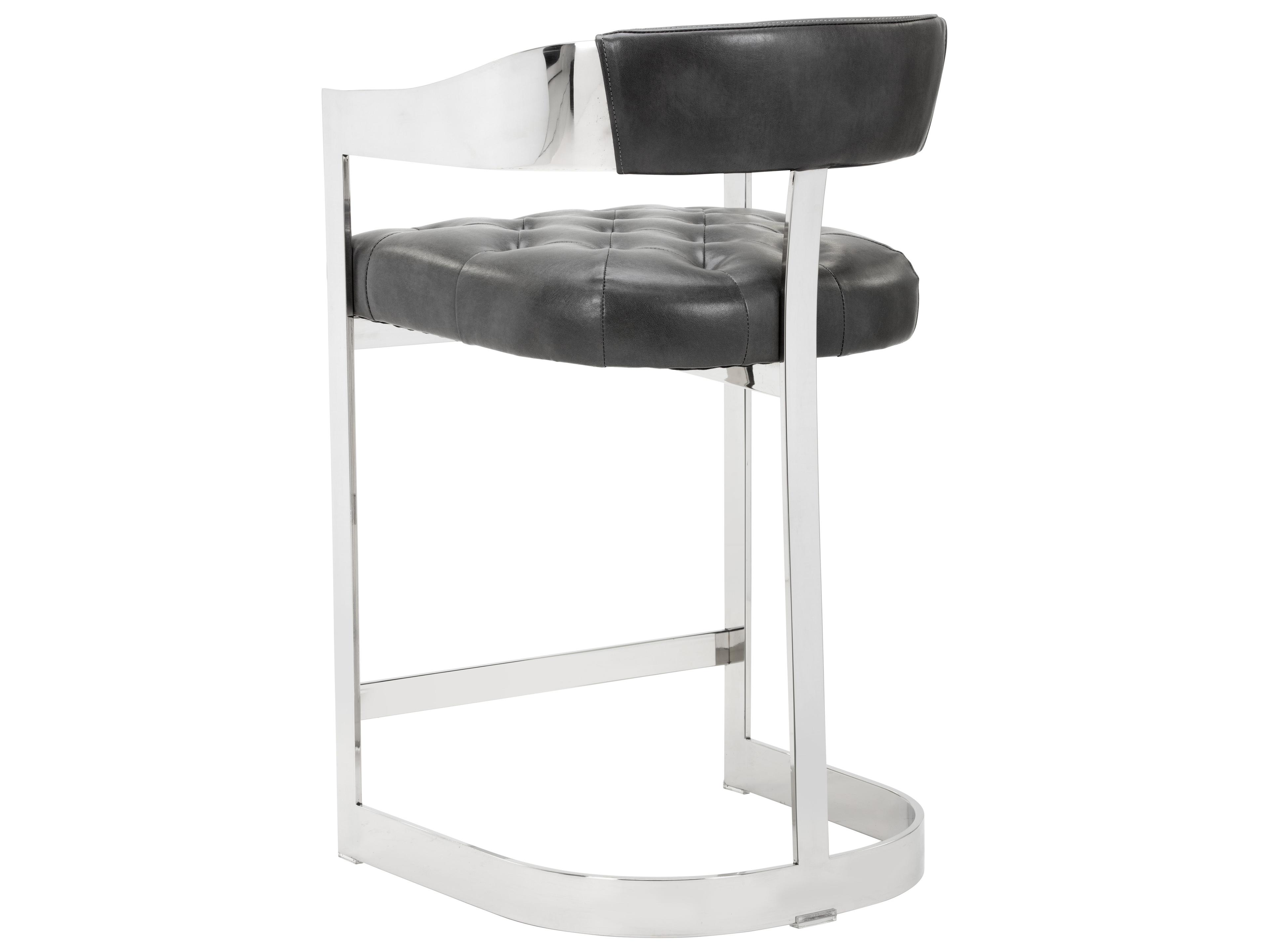 Sunpan Ikon Beaumont Leather Cantina Magnetite Polished Steel Counter Stool