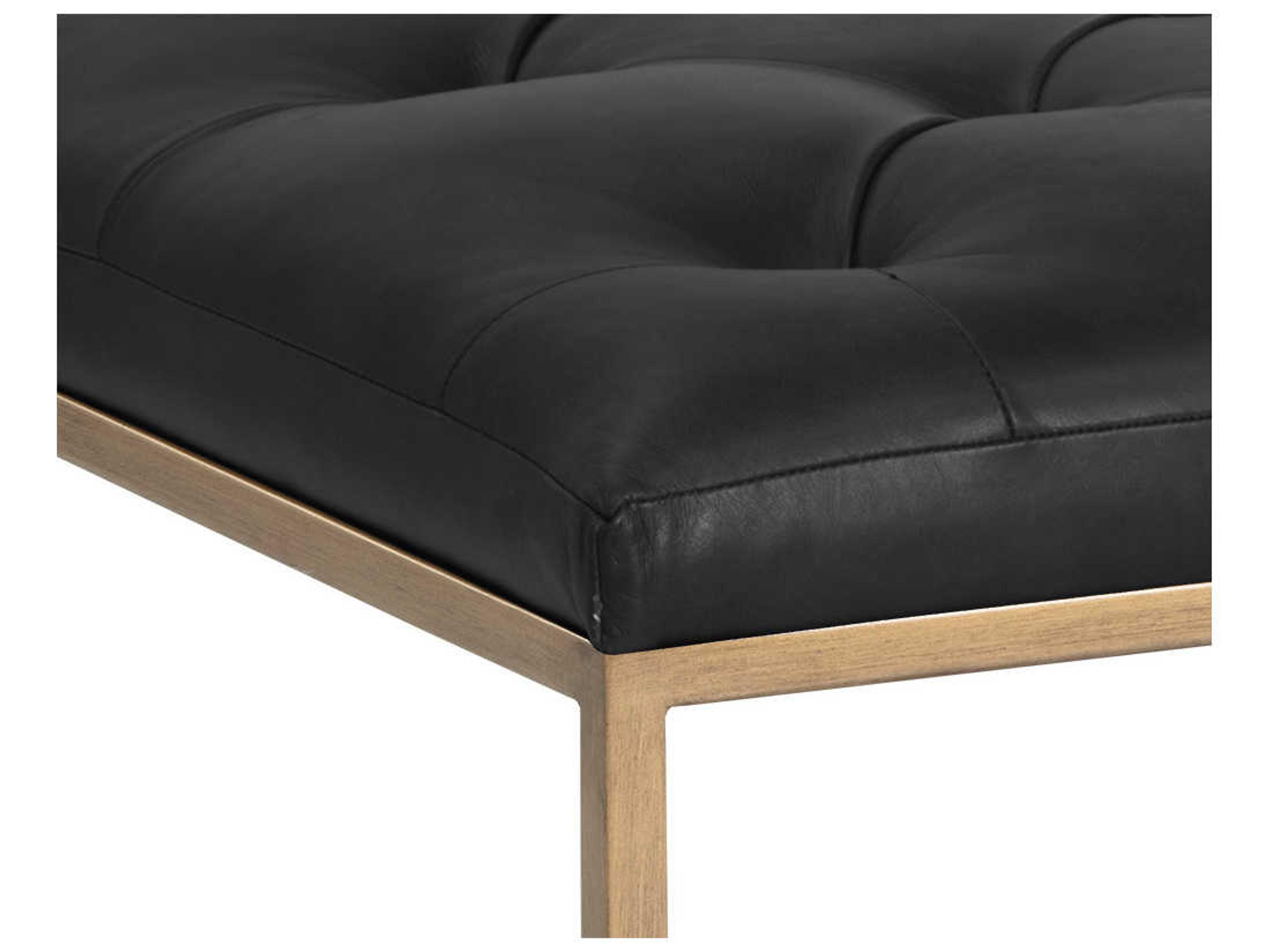 Sunpan Mixt Endall Vintage Black Leather Ottoman