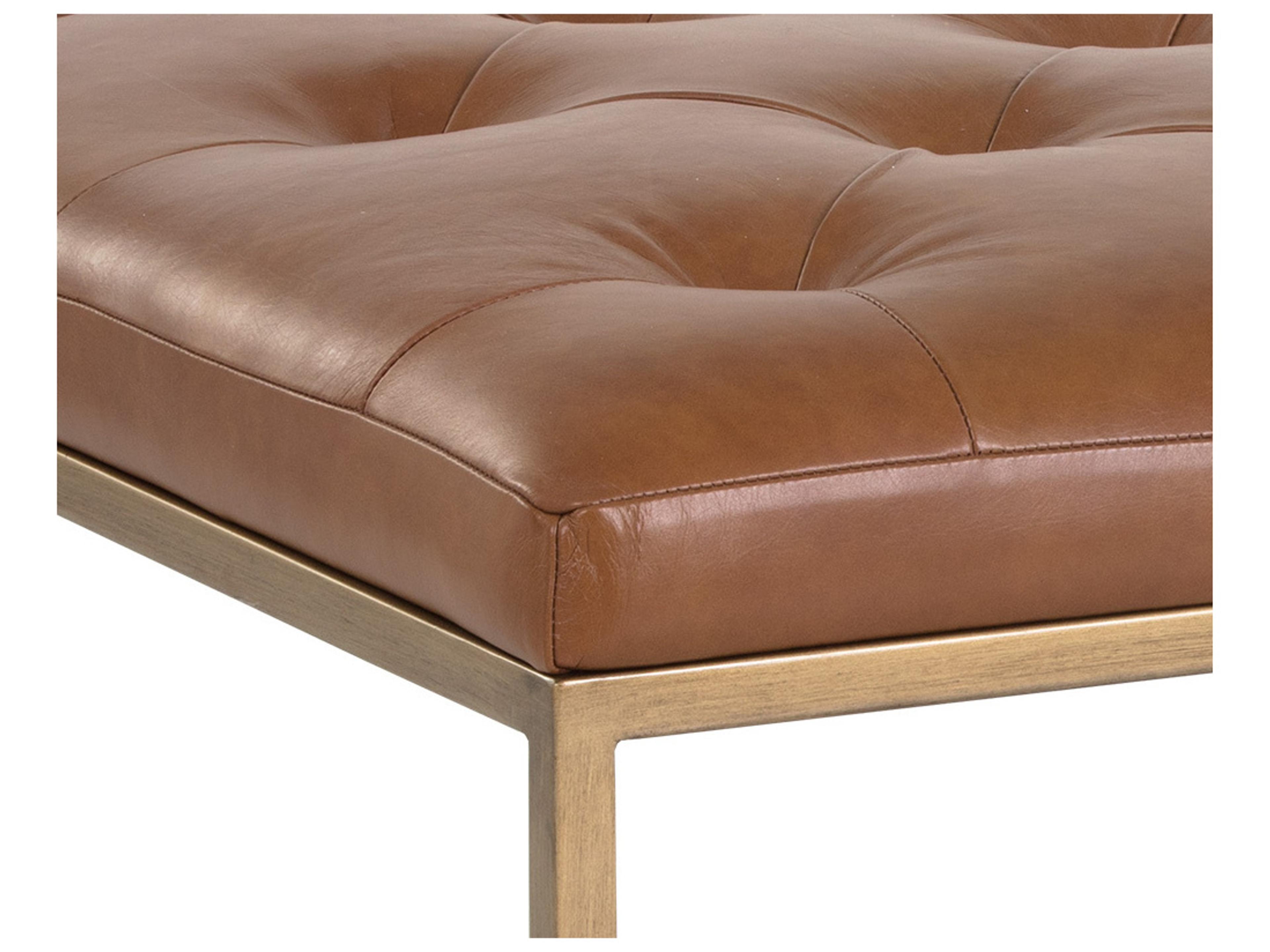 Sunpan Mixt Endall Vintage Camel Antique Brass Brown Leather Ottoman