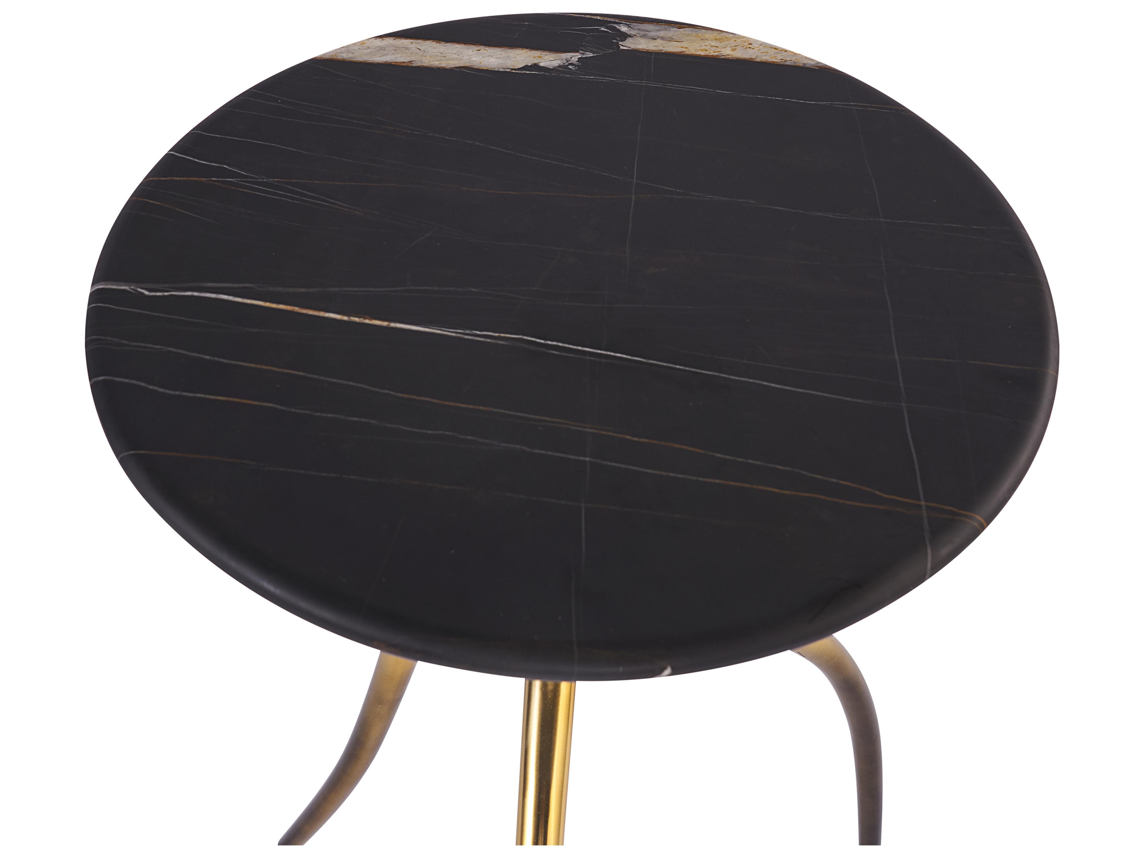 Sunpan Ikon Trent Round Marble Matte Black Gold End Table