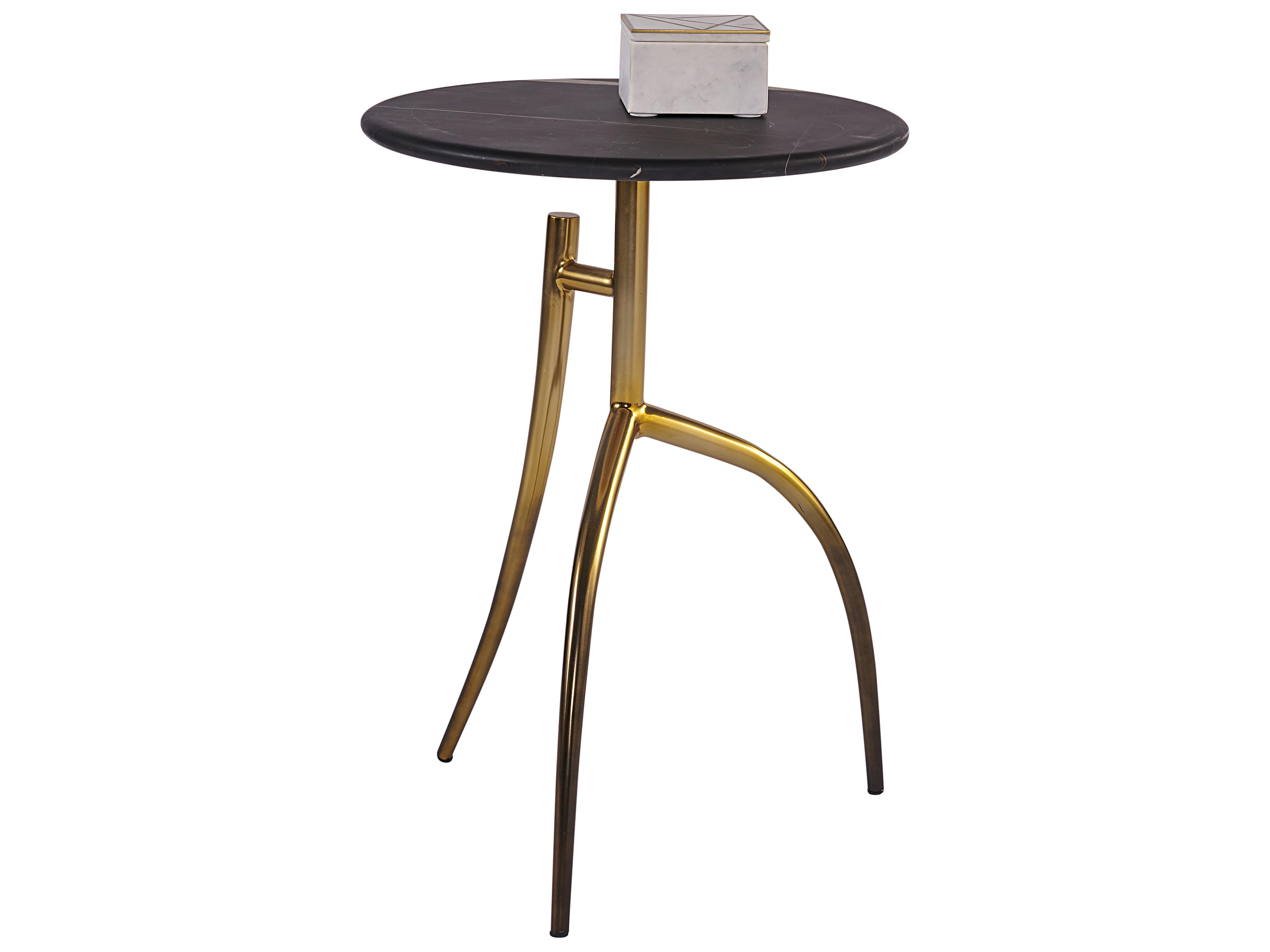 Ikon Trent Round Marble Matte Black Gold End Table