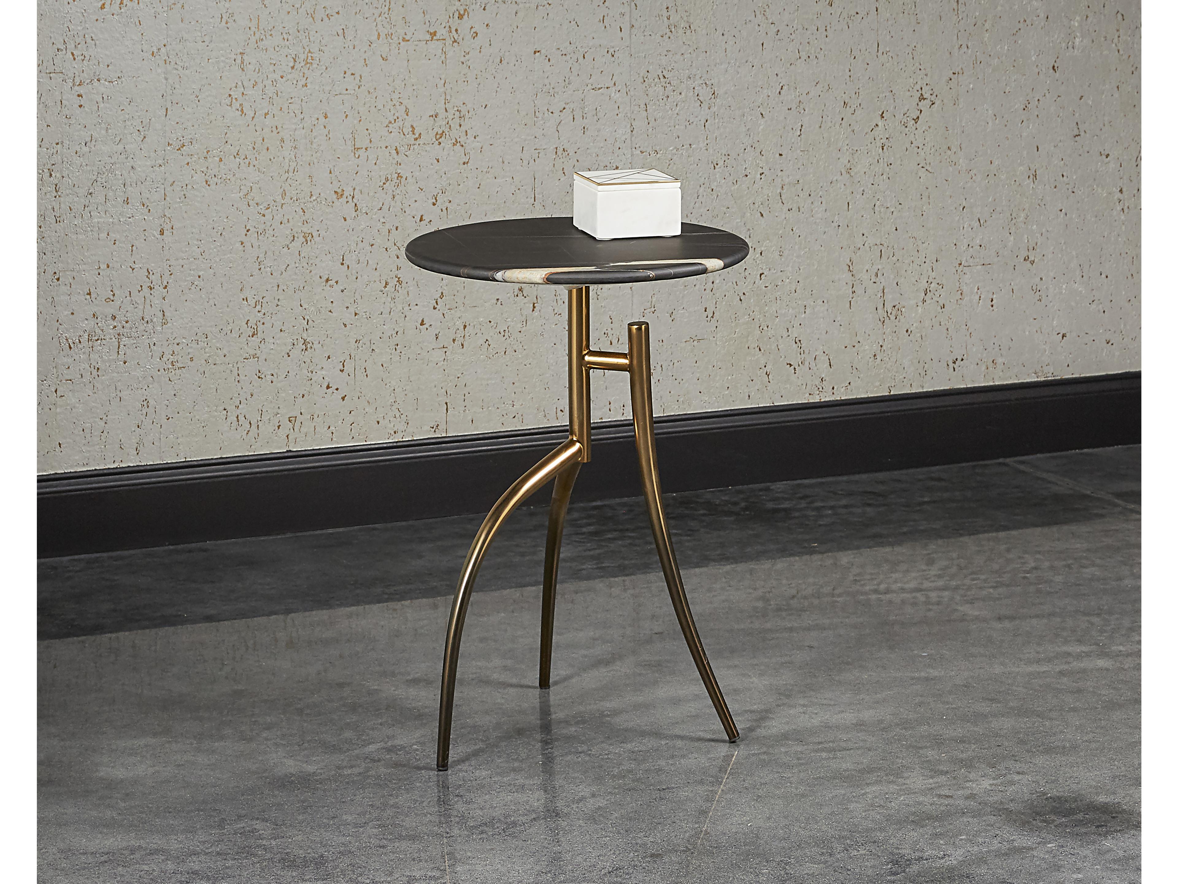 Sunpan Ikon Trent Round Marble Matte Black Gold End Table