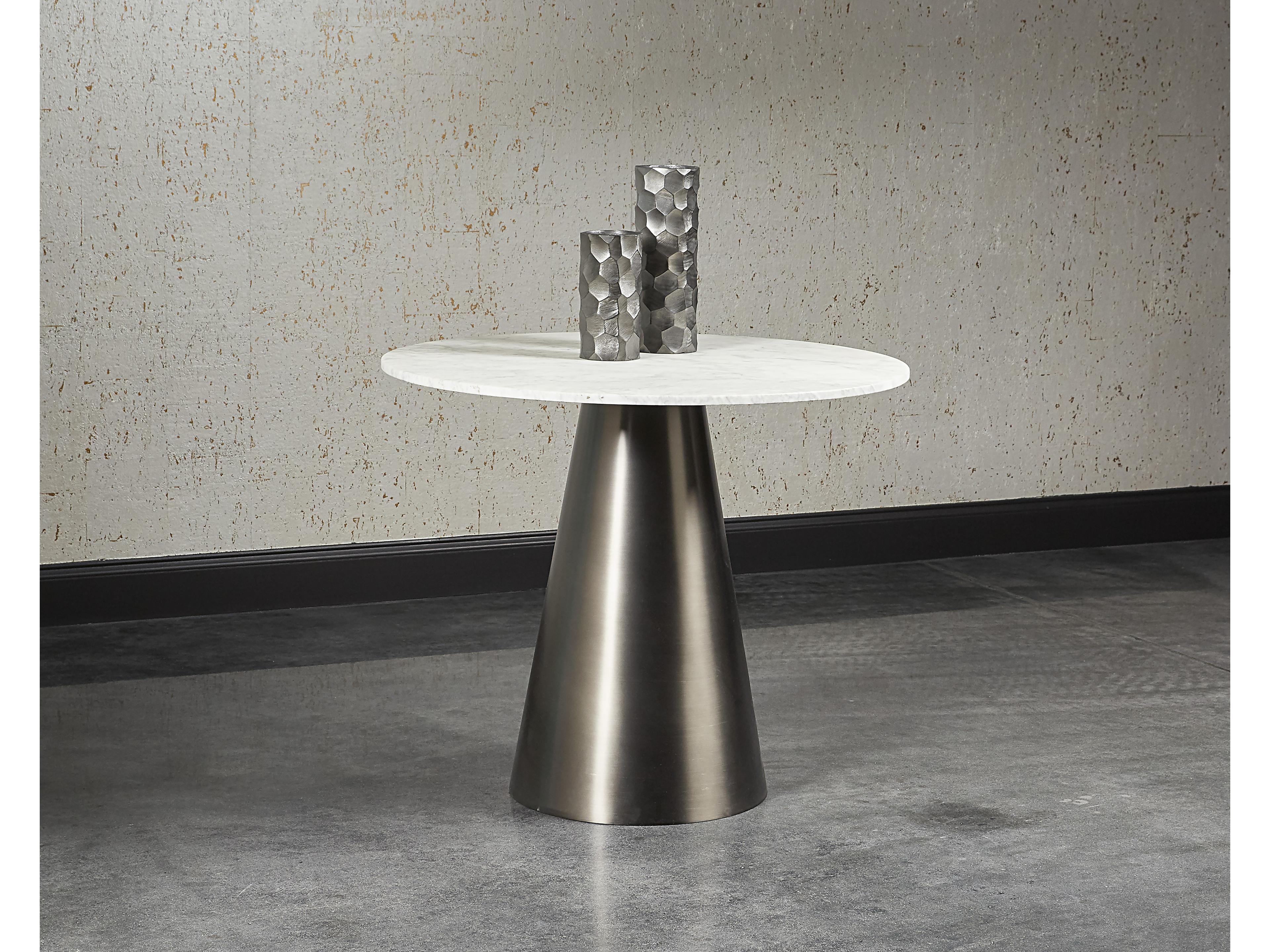 Sunpan Ikon Damon Round Marble White Gunmetal Dining Table