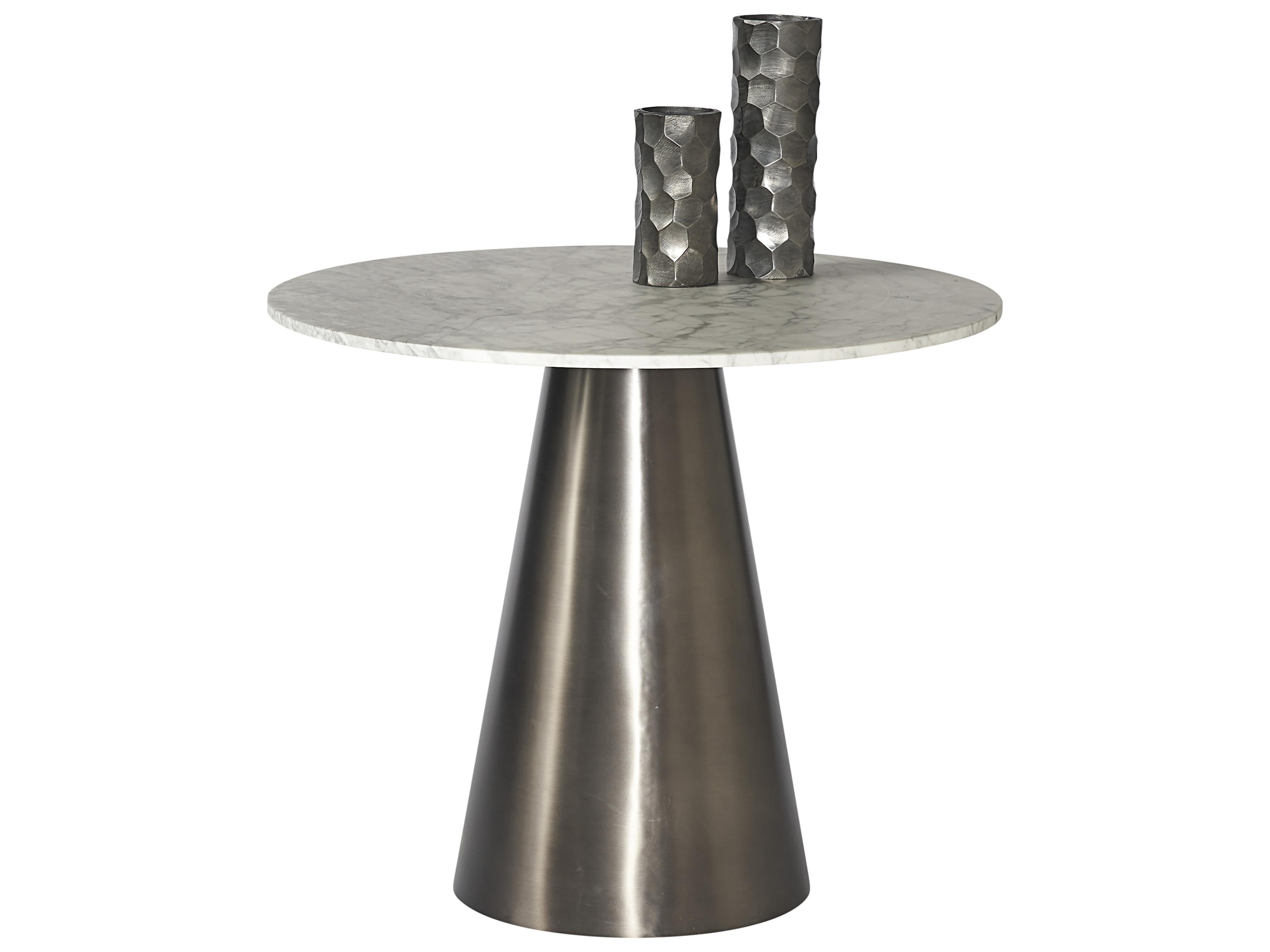 Ikon Damon Round Marble White Gunmetal Dining Table