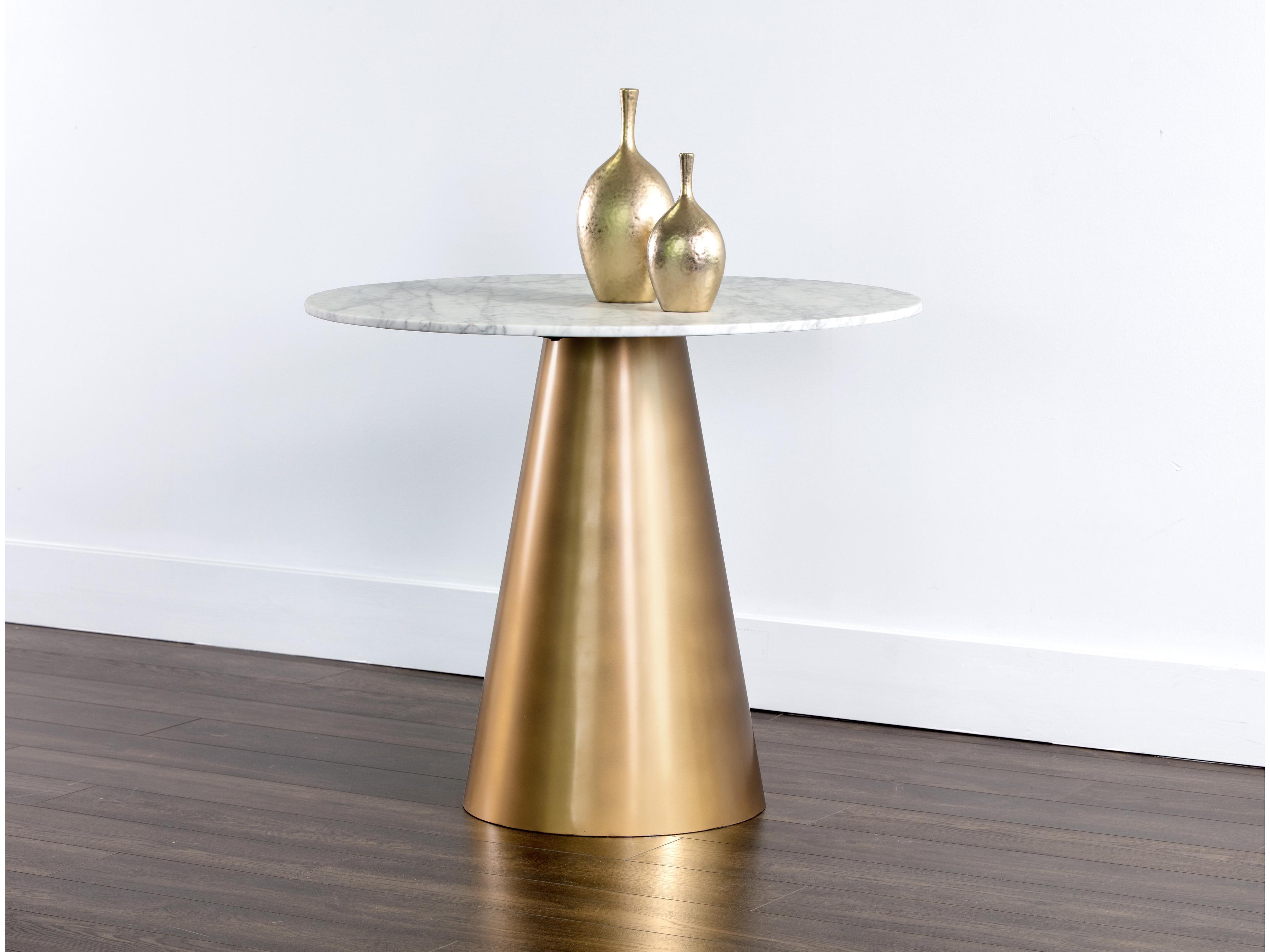 Sunpan Ikon Damon Round Marble White Gold Dining Table