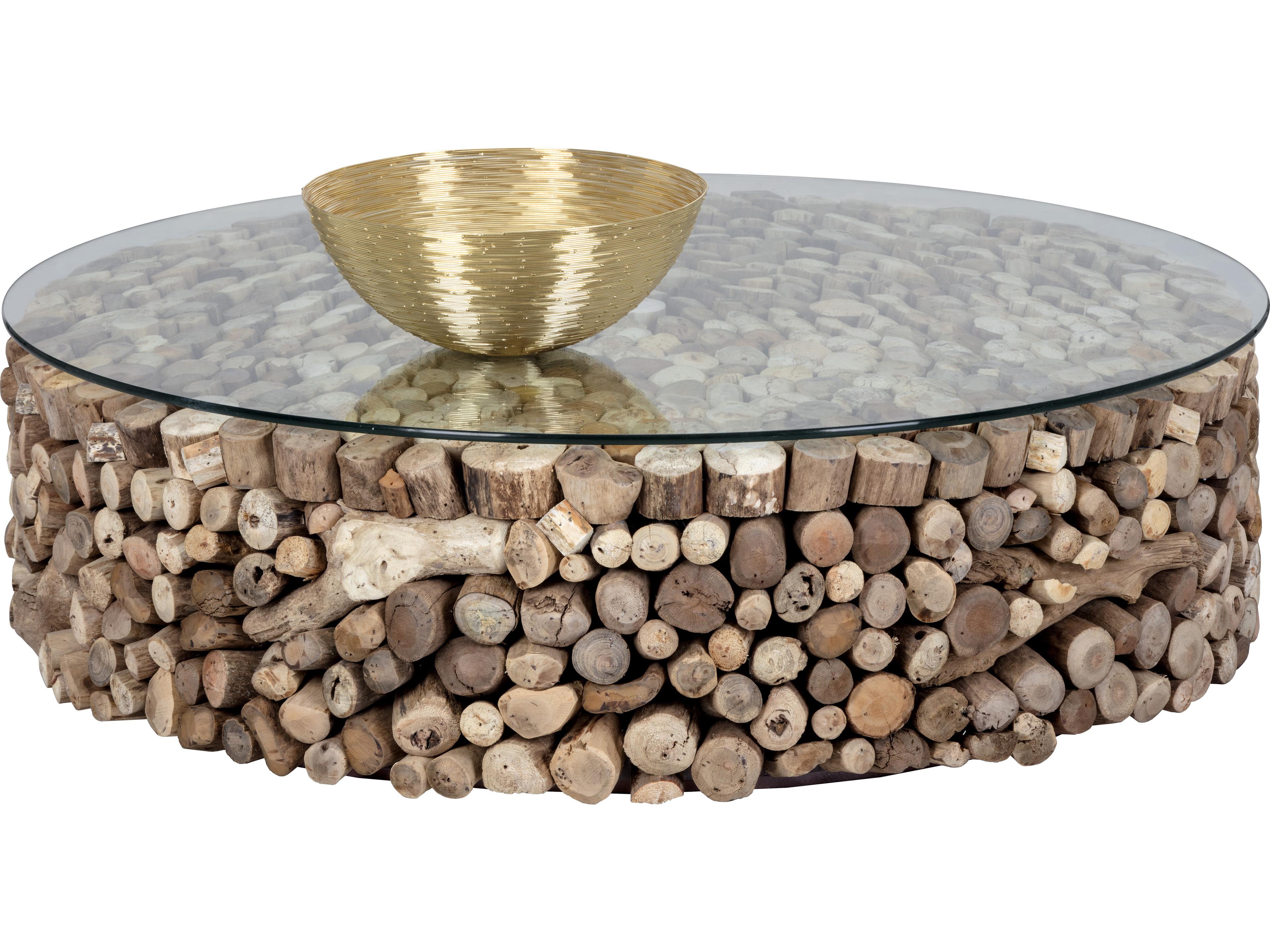 Sunpan Bickford Round Glass Brown Clear Coffee Table