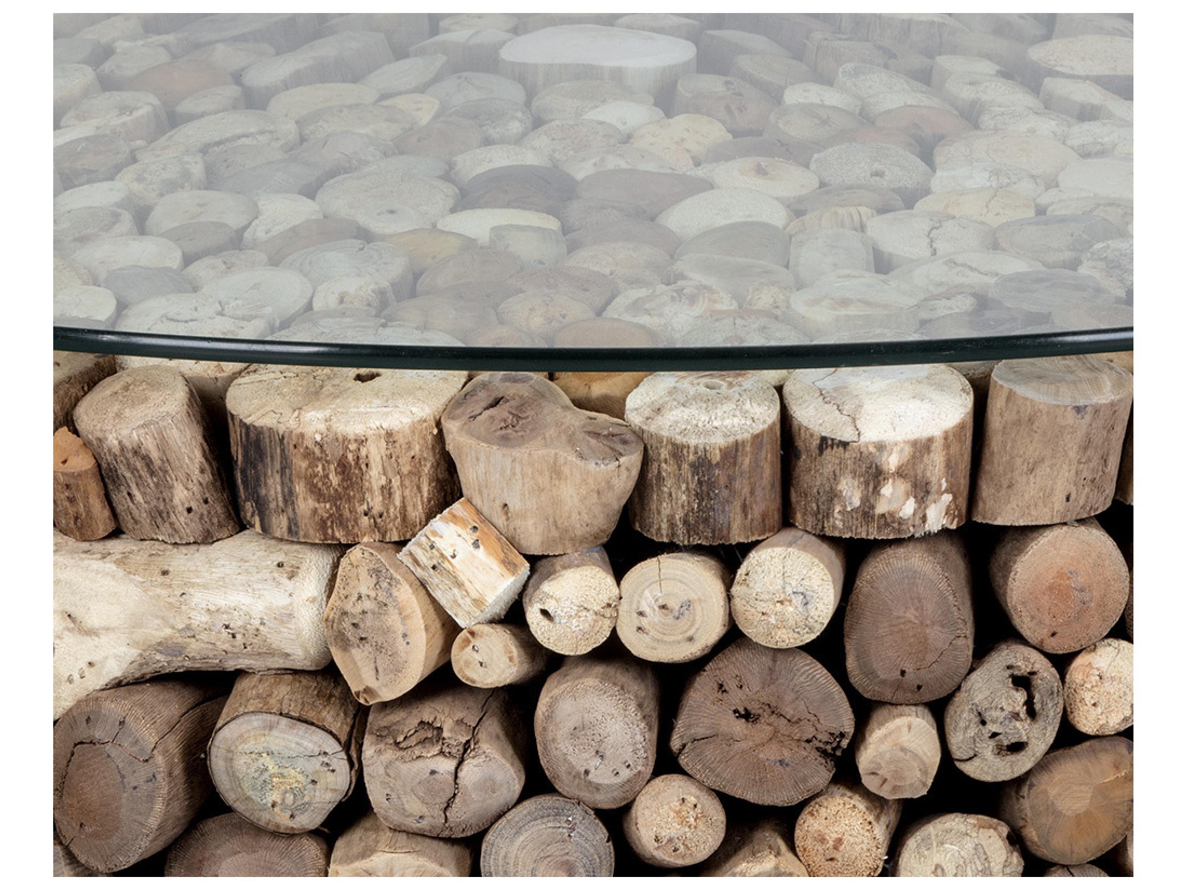 Sunpan Bickford Round Glass Brown Clear Coffee Table