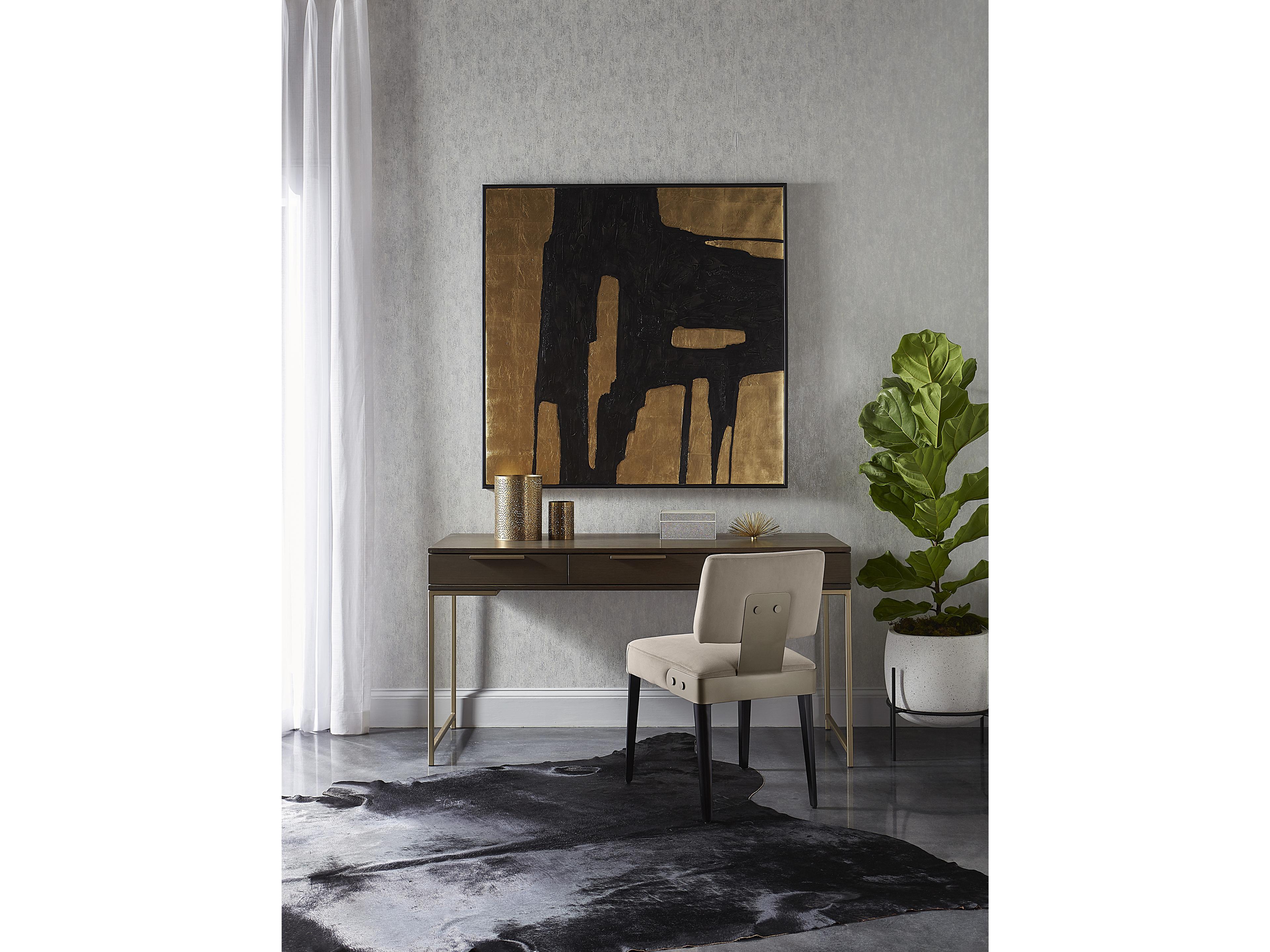 Sunpan Artezia Rebel Umber Brown Gold Oak Wood Secretary Desk