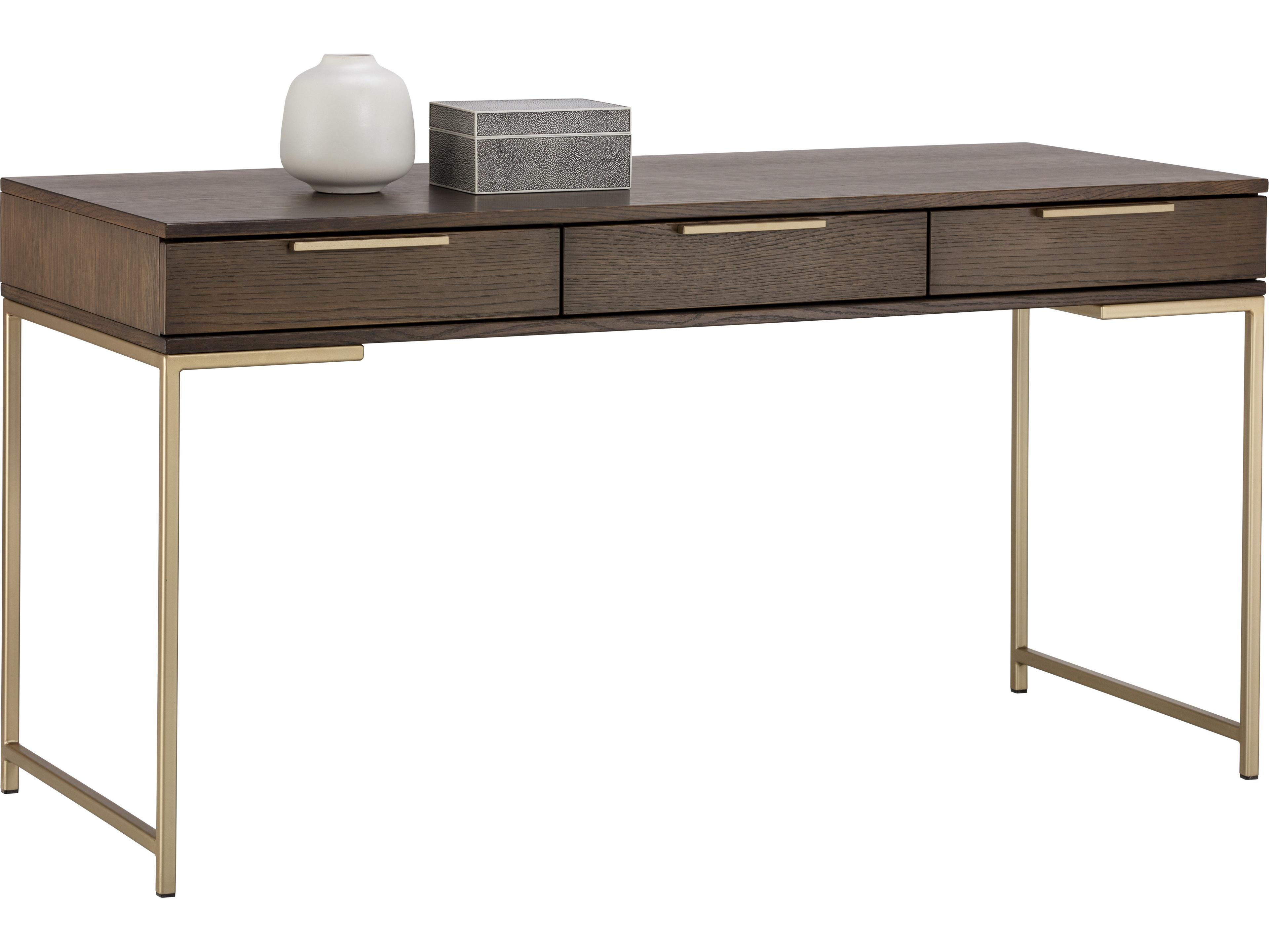 Sunpan Artezia Rebel Umber Brown Gold Oak Wood Secretary Desk