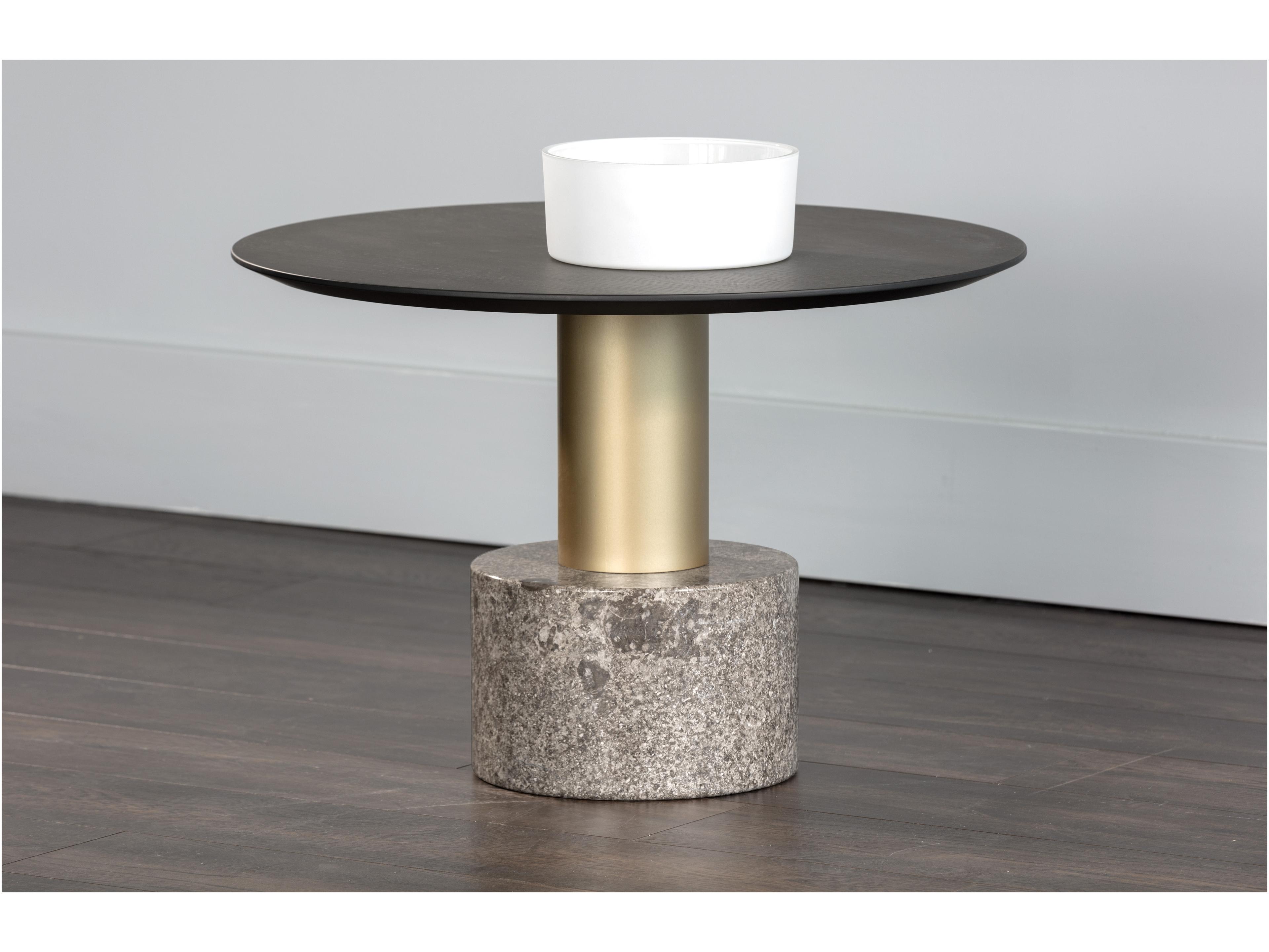Sunpan Artezia Monaco Round Wood Grey Gold Coffee Table