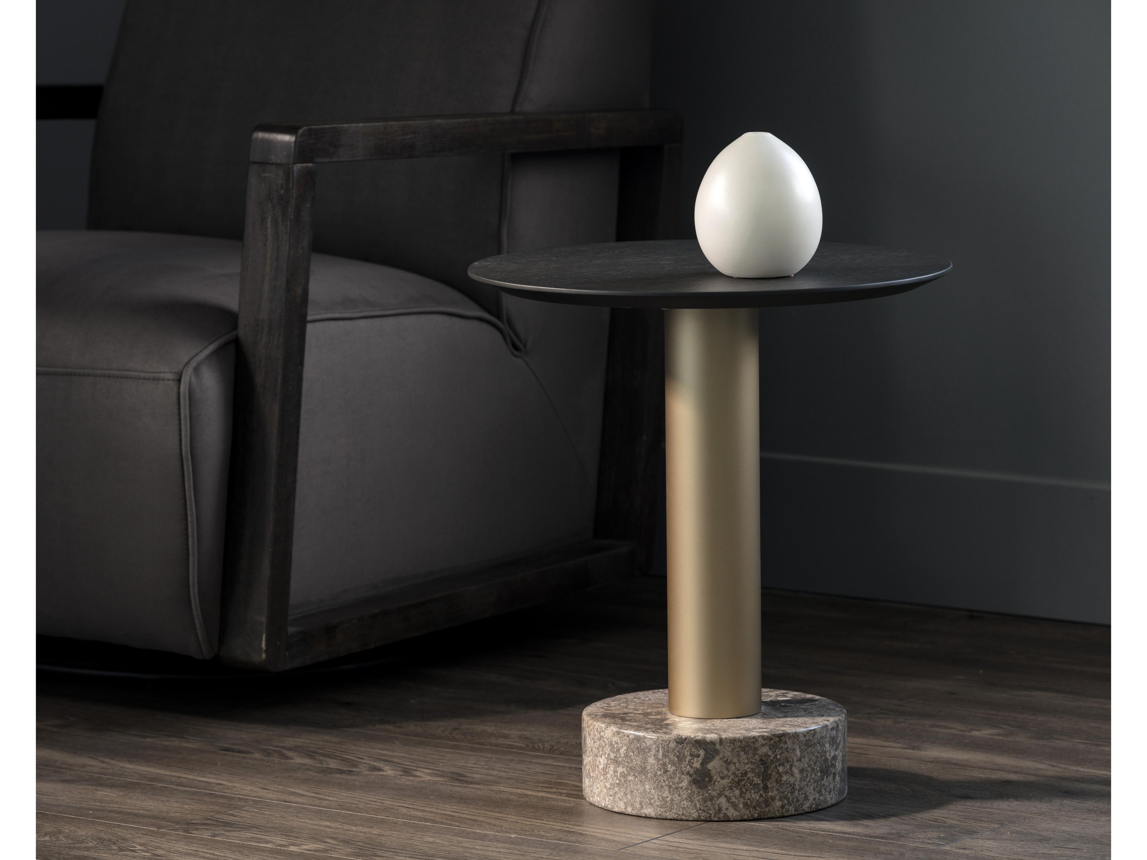 Sunpan Artezia Monaco Round Wood Grey Gold End Table