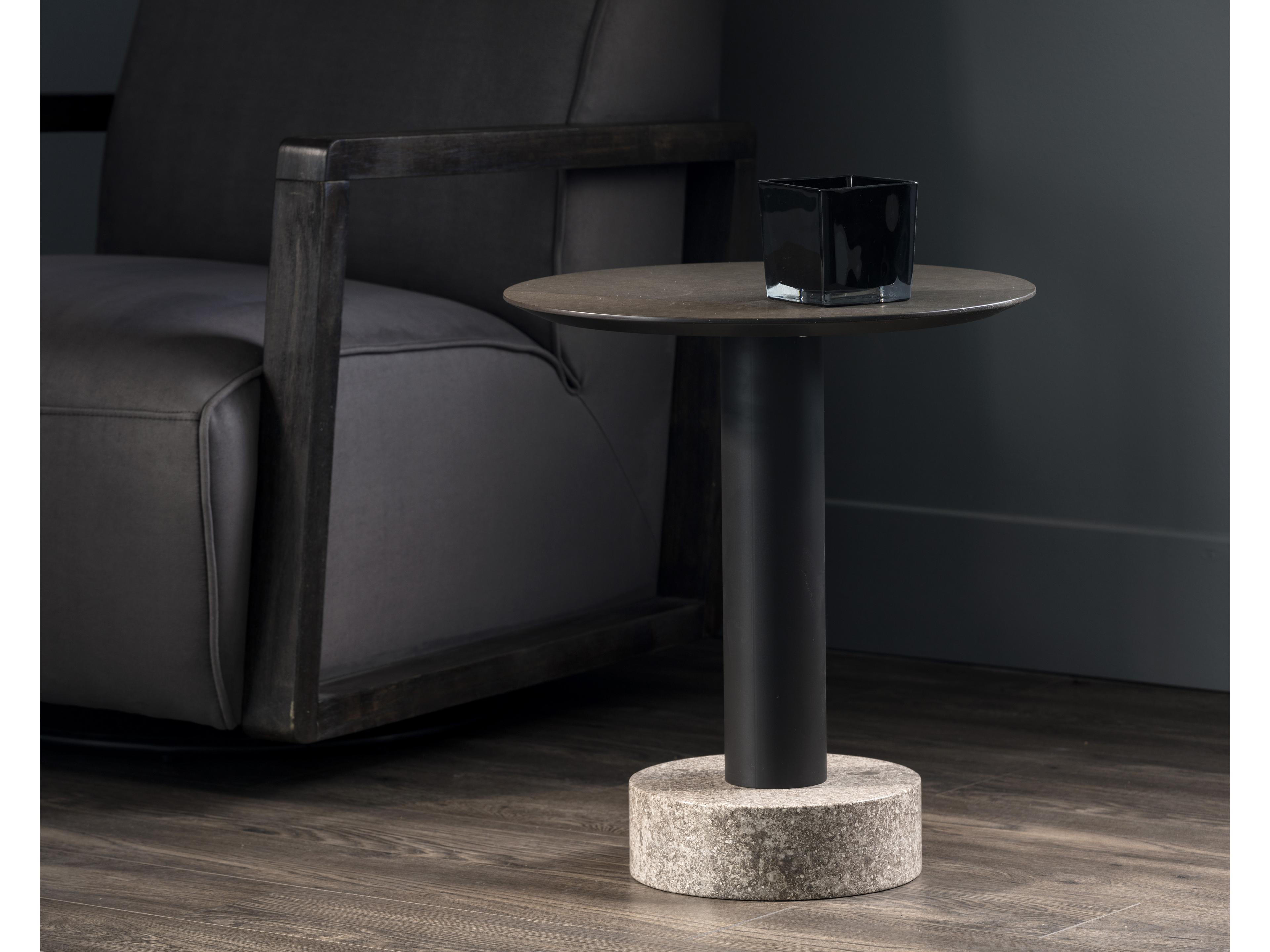 Sunpan Artezia Monaco Round Wood Umber Brown Dark Grey End Table