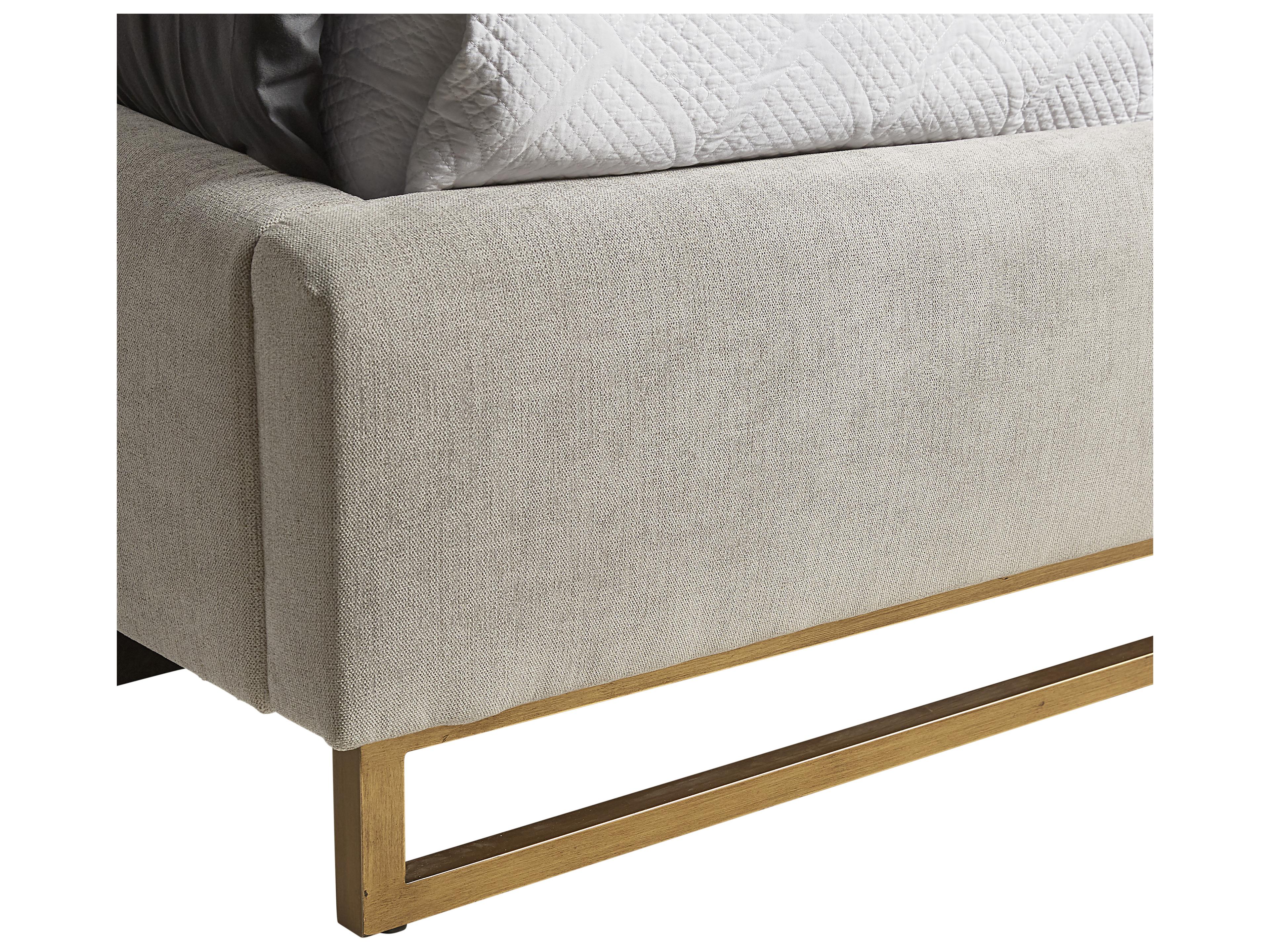 Sunpan Mixt Nevin Polo Club Stone Antique Brass Gray Upholstered King Platform Bed