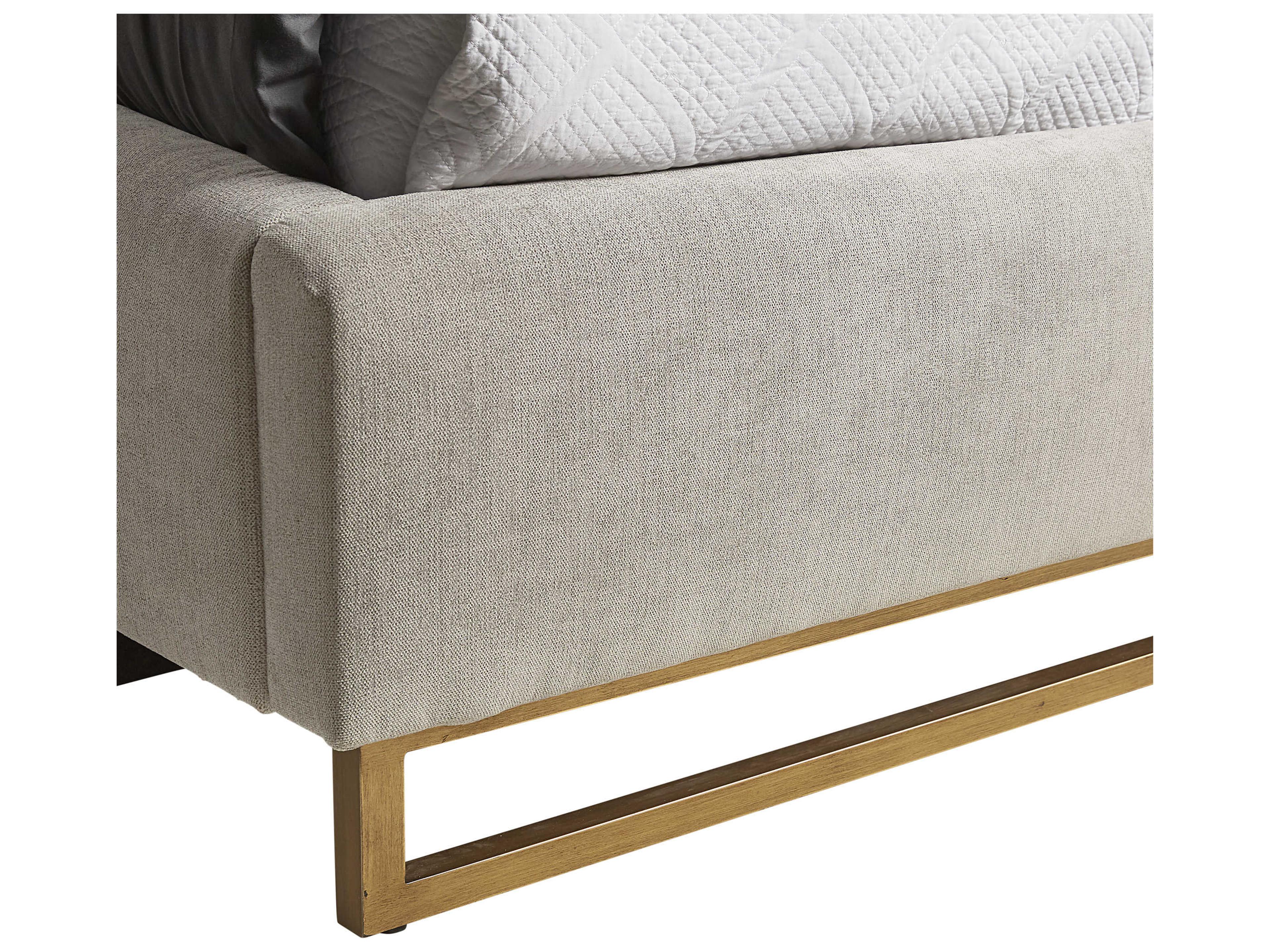 Sunpan Mixt Nevin Polo Club Stone Antique Brass Gray Upholstered King Platform Bed