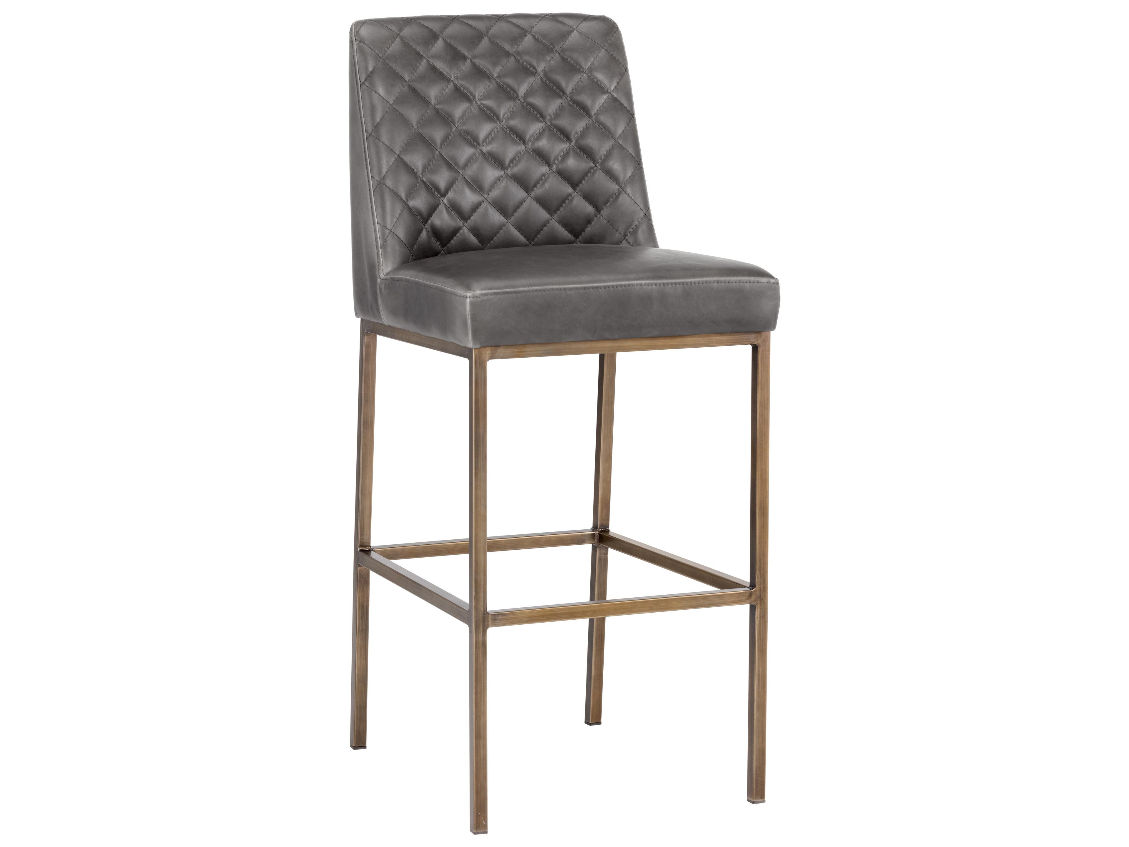 5west Leighland Overcast Grey Antique Brass Bar Stool