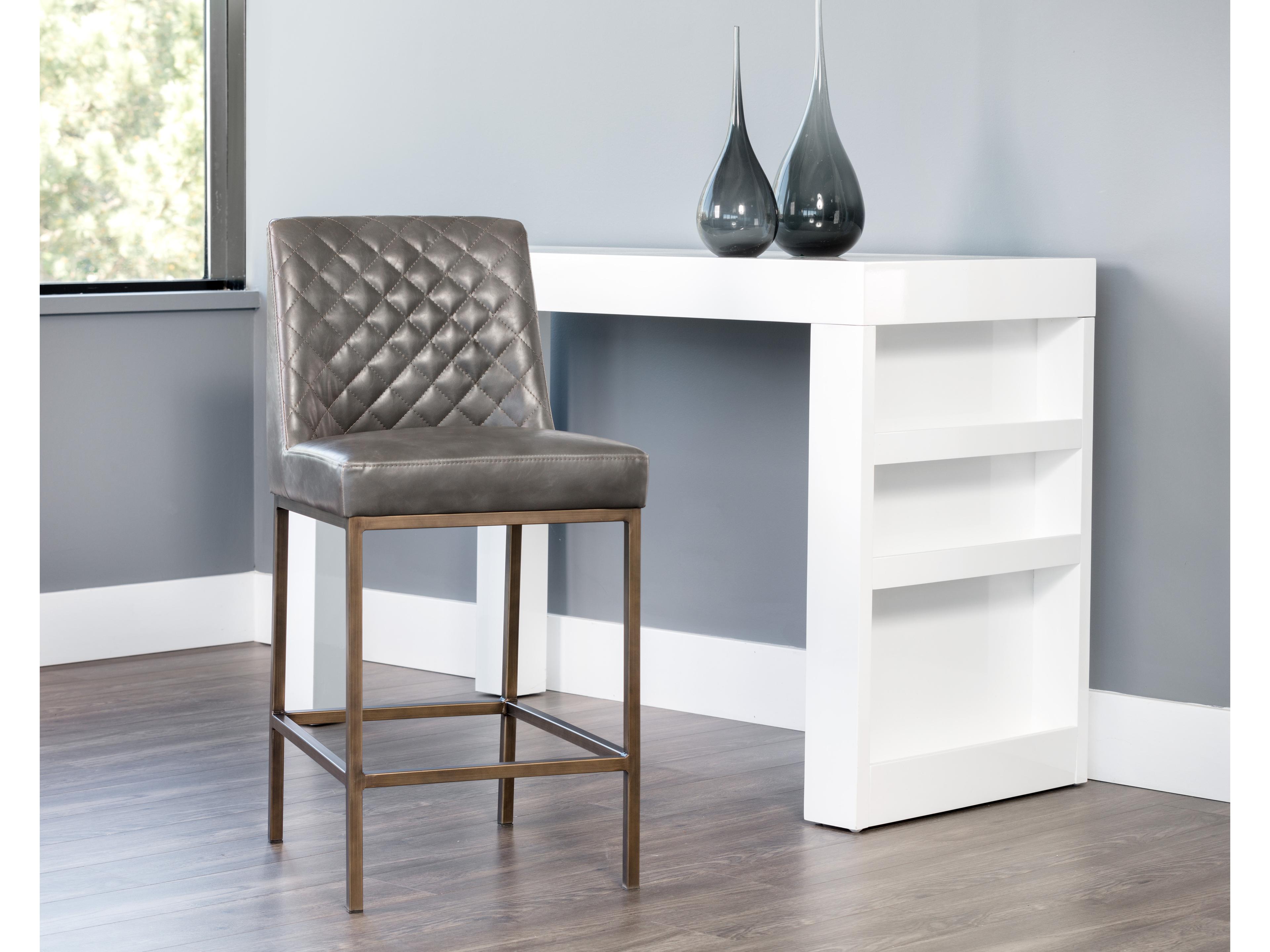 Sunpan 5west Leighland Overcast Grey Antique Brass Counter Stool