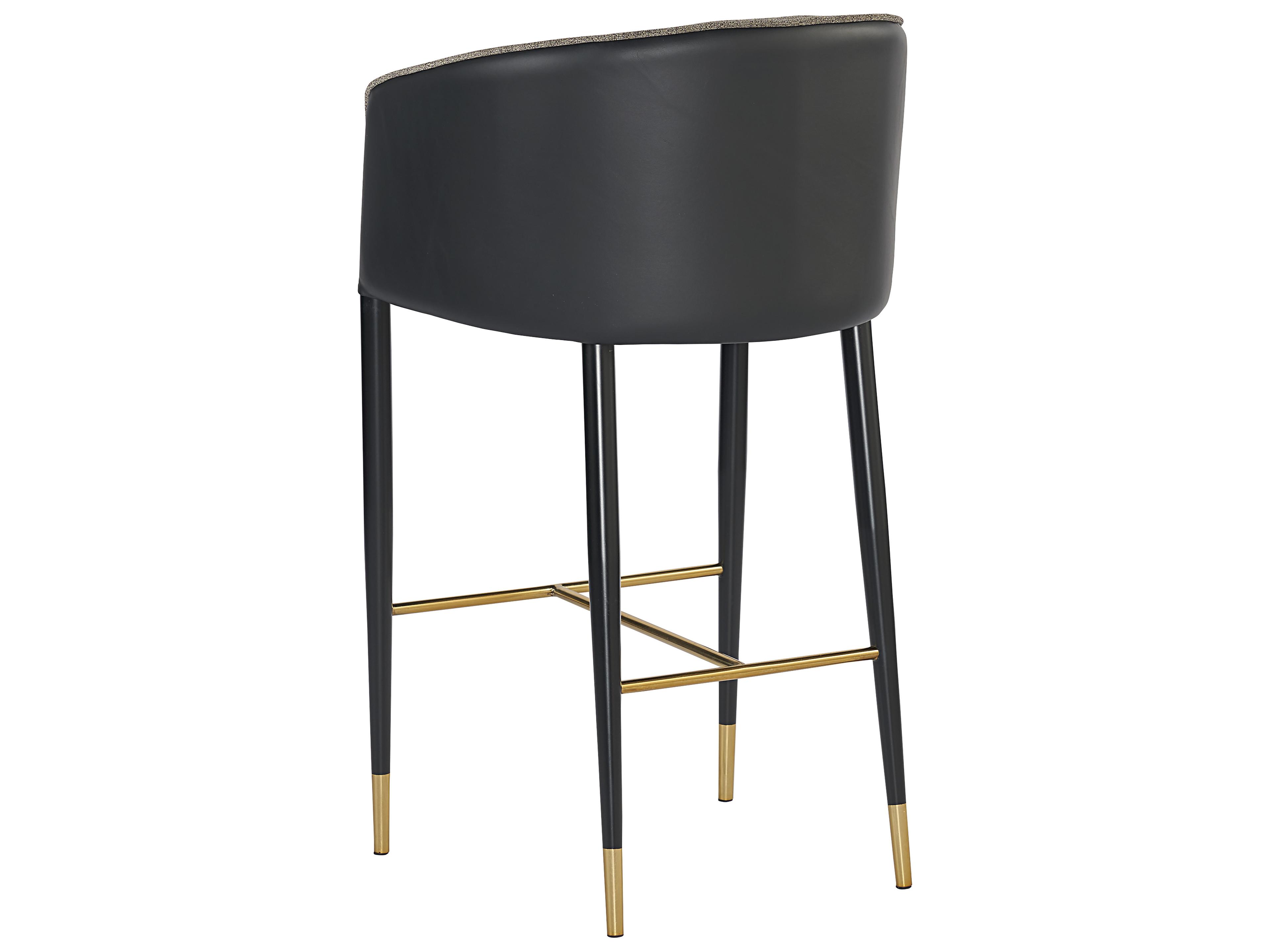 Sunpan Ikon Asher Leather Sparrow Grey Napa Black Bar Stool