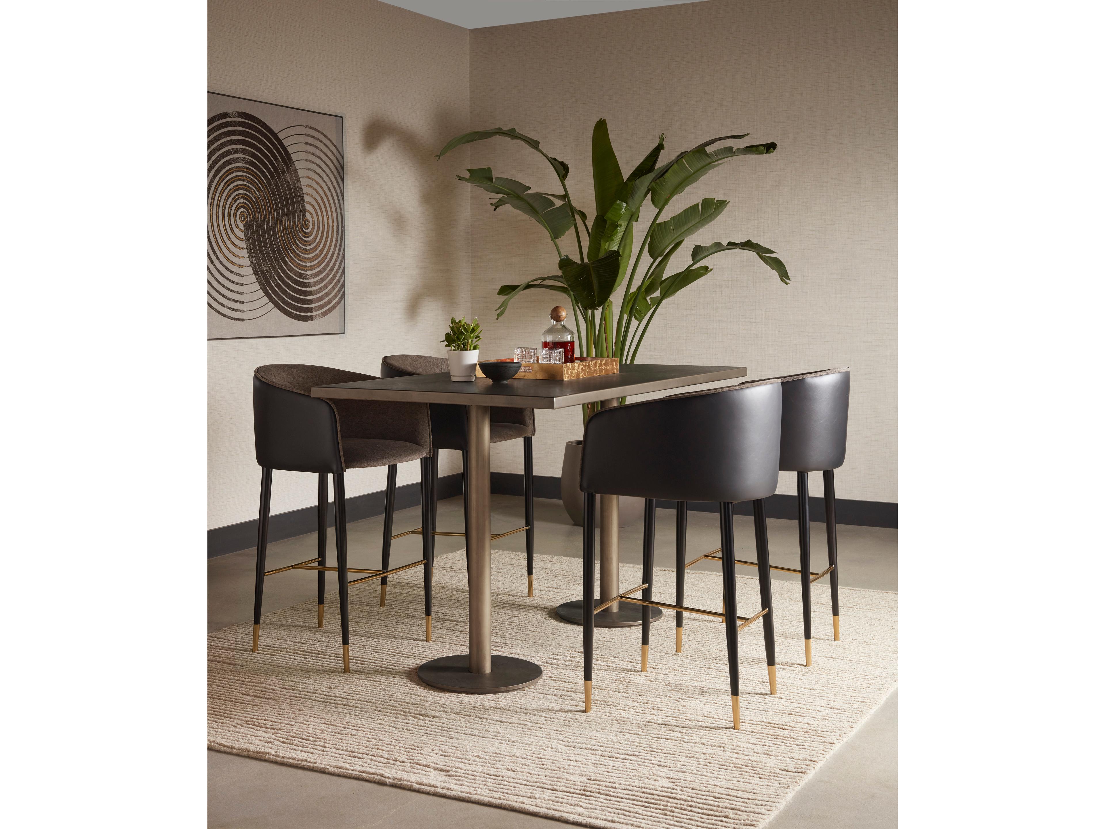 Sunpan Ikon Asher Leather Sparrow Grey Napa Black Bar Stool