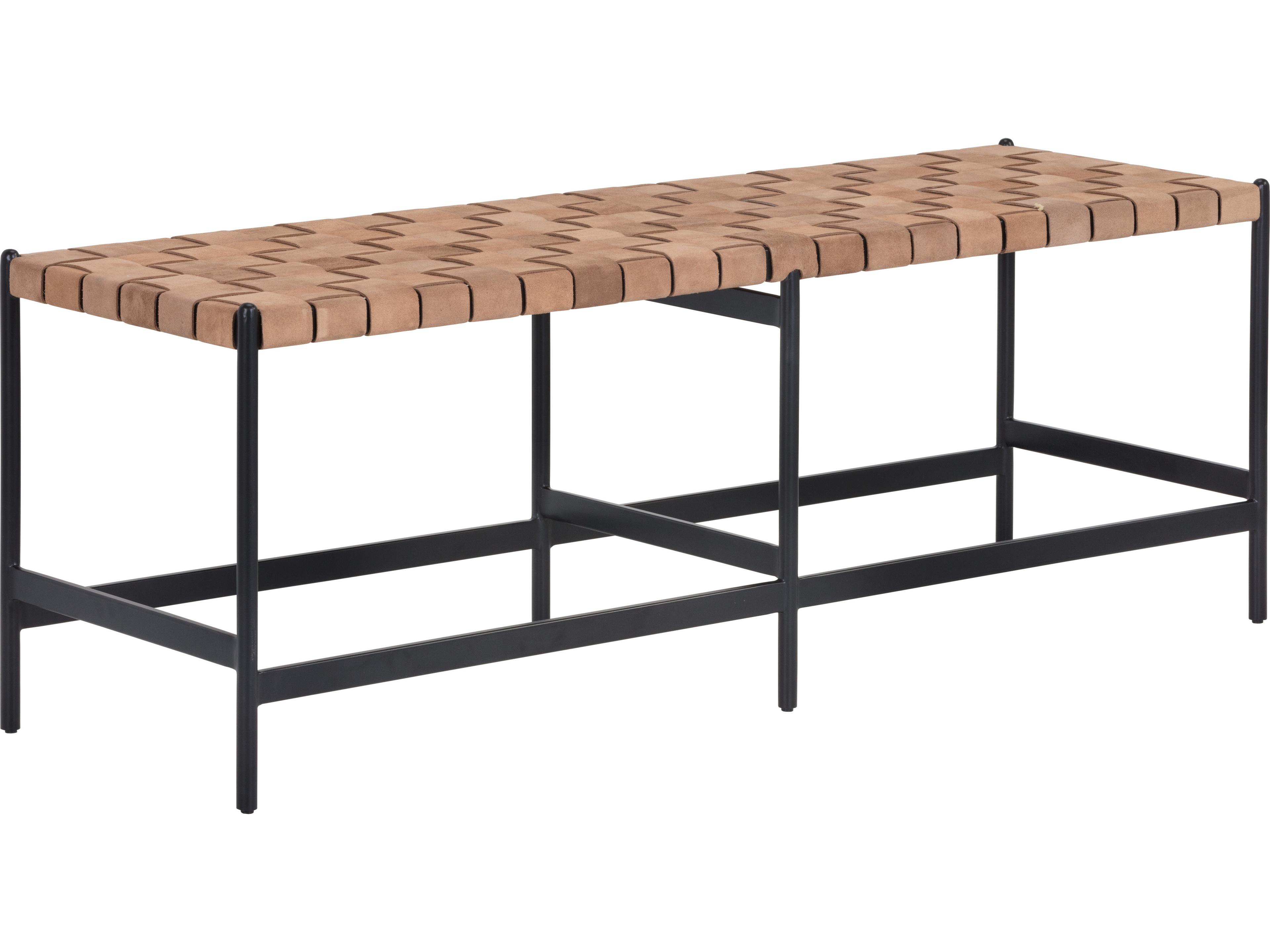 Sunpan Omari Light Tan Black Leather Accent Bench