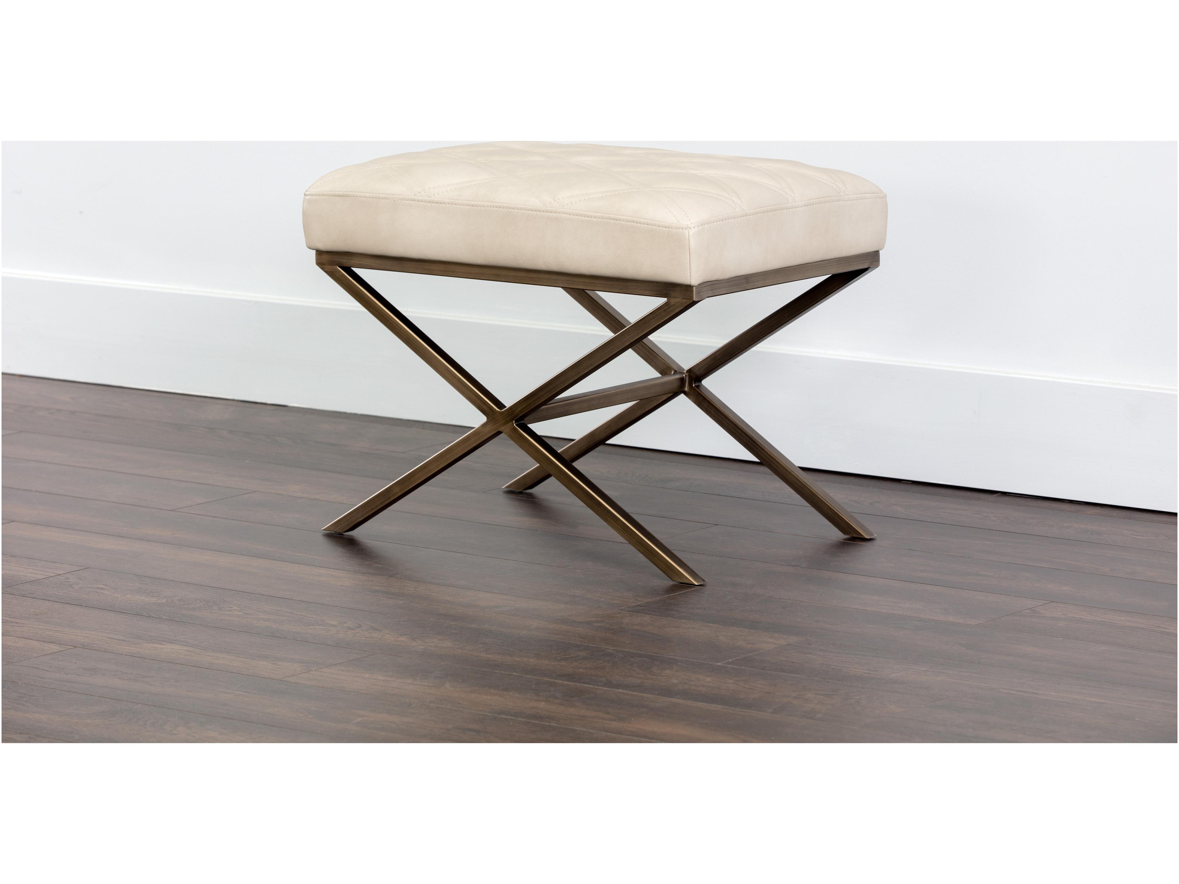 Sunpan 5west Bravo Cream Antique Brass Faux Leather Accent Bench