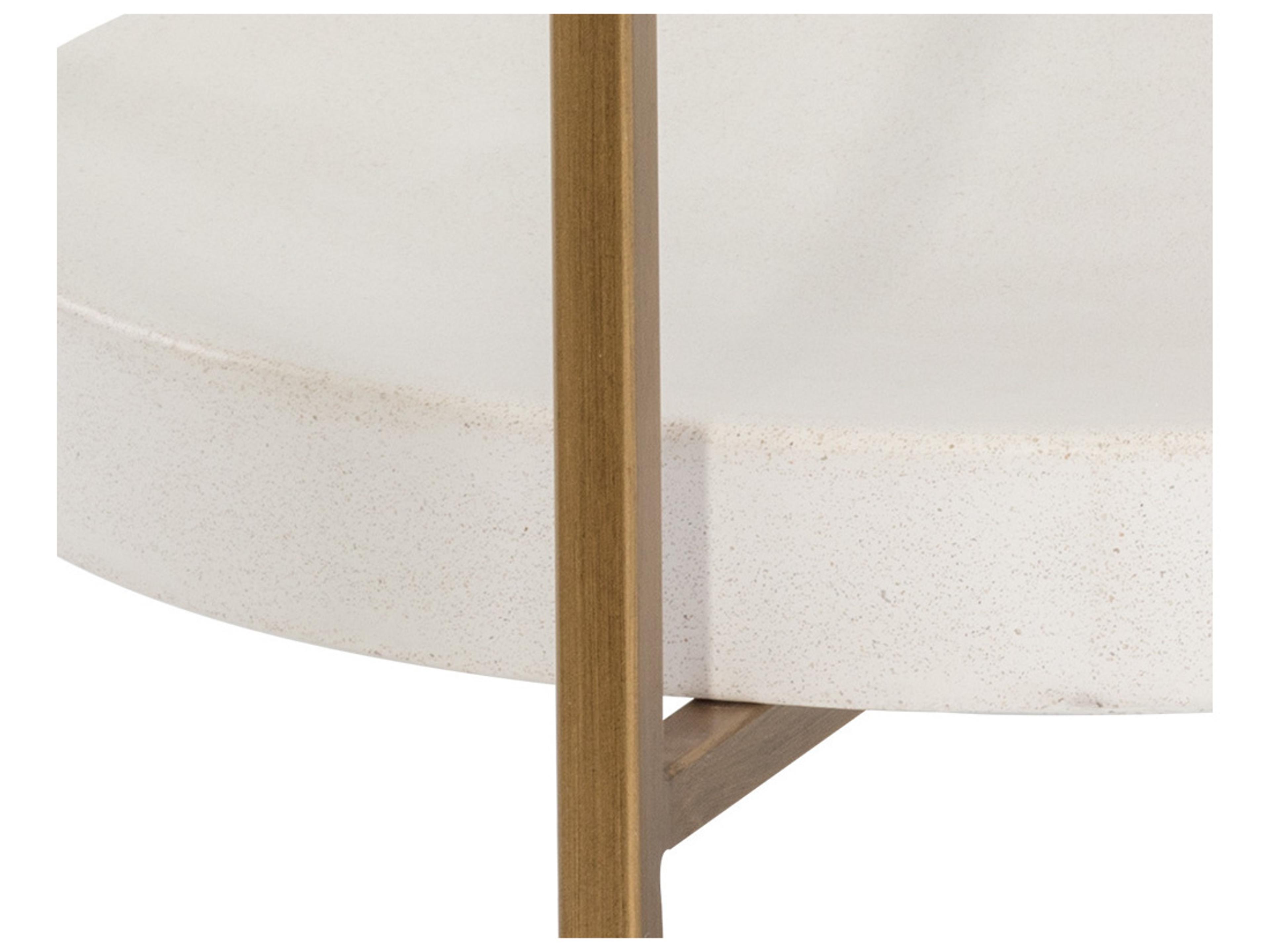 Sunpan Mixt Gia Round Glass White Antique Brass Coffee Table