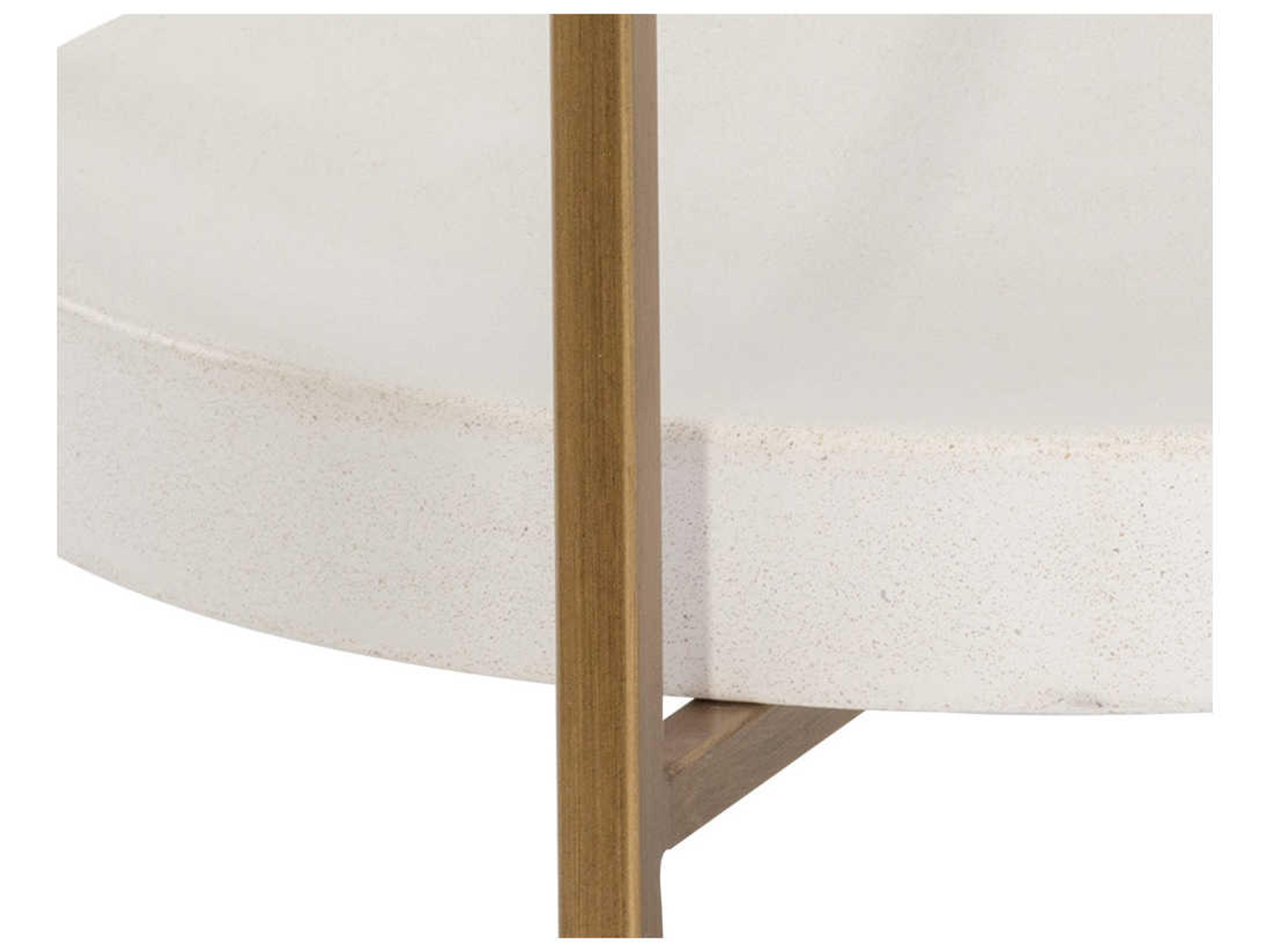 Sunpan Mixt Gia Round Glass White Antique Brass Coffee Table