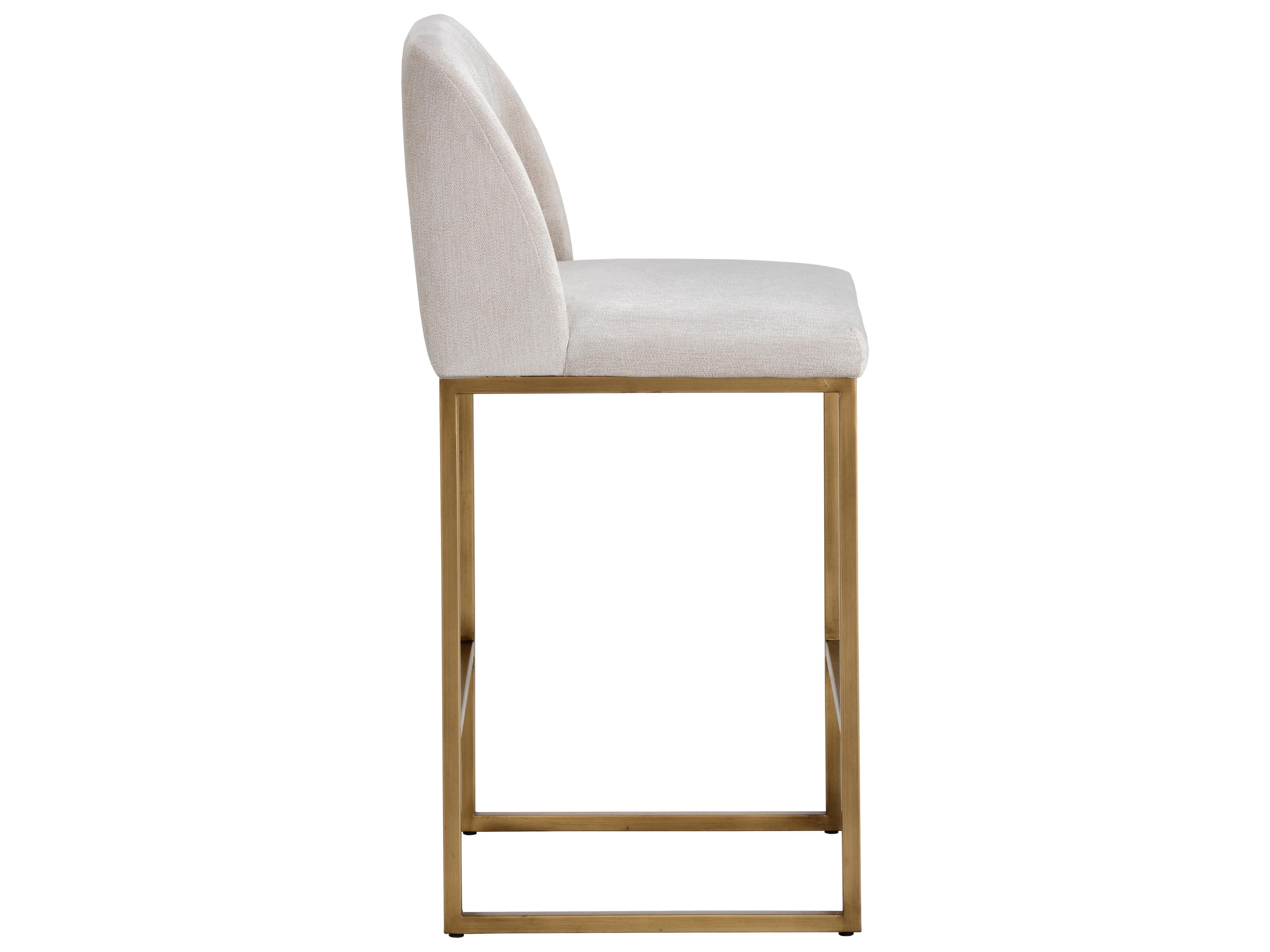 Sunpan Mixt Nevin Upholstered Polo Club Muslin Antique Brass Counter Stool