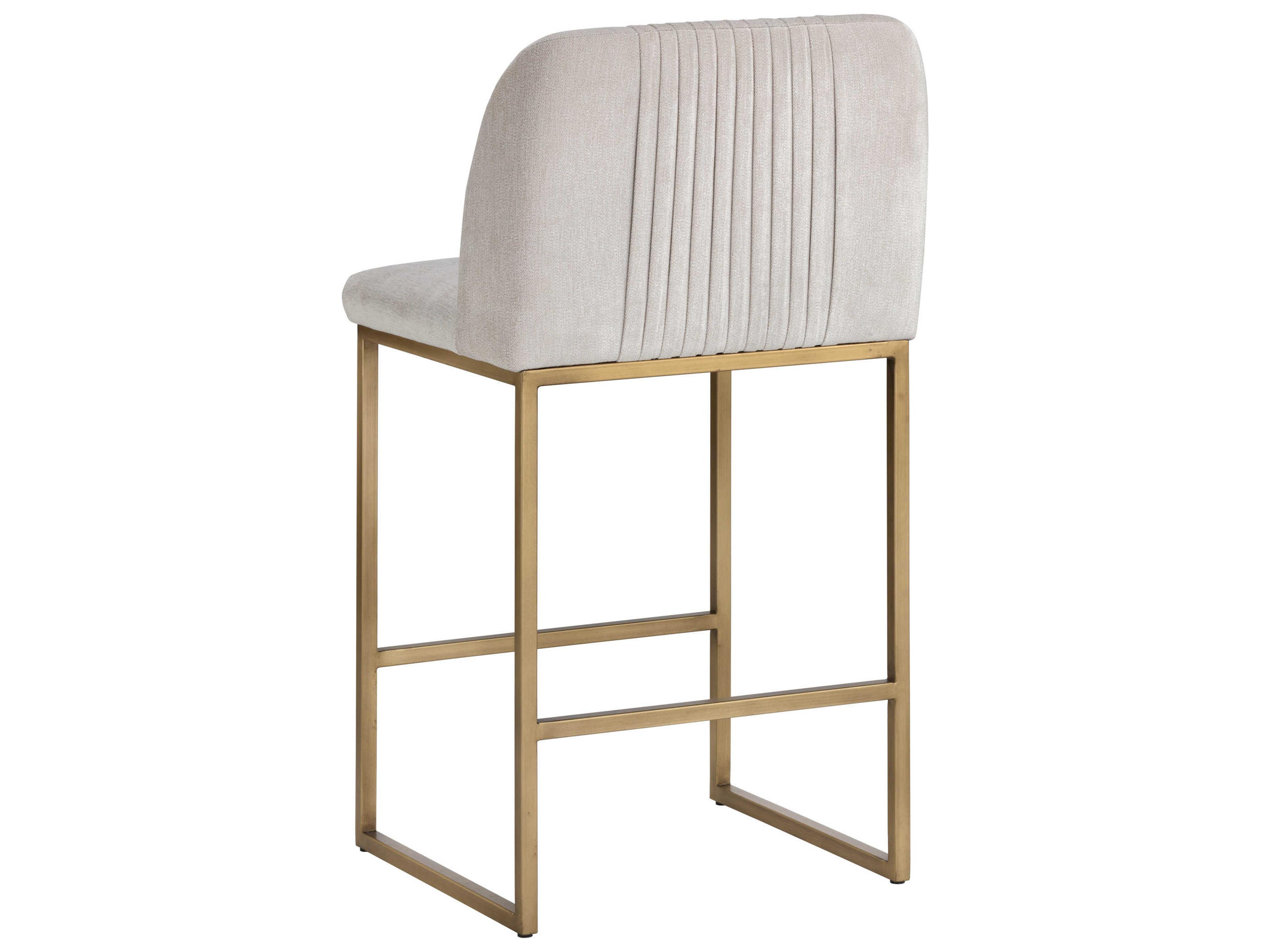 Sunpan Mixt Nevin Upholstered Polo Club Muslin Antique Brass Counter Stool