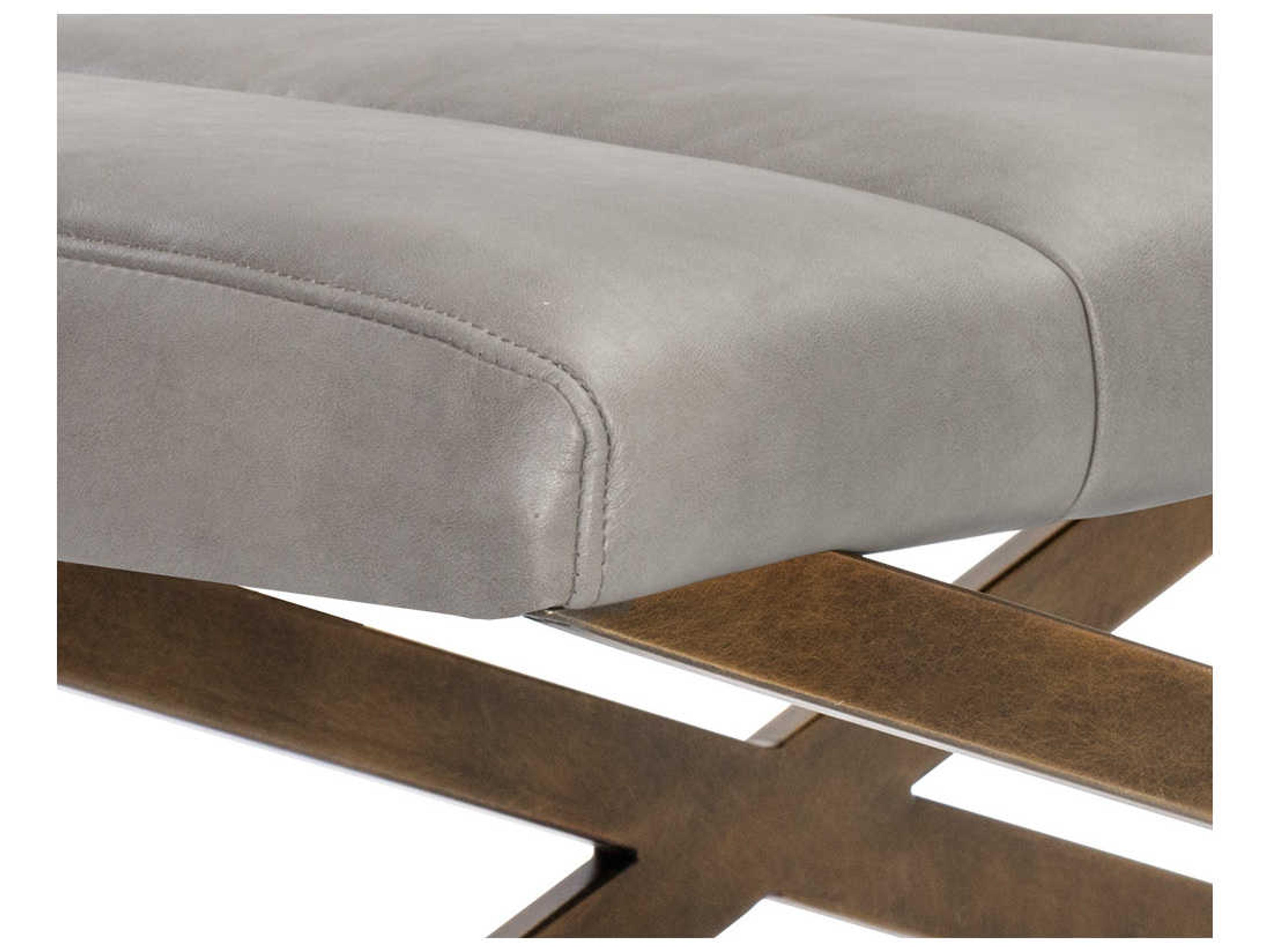 Sunpan Ikon Bravo Metal Antique Brass Gray Faux Leather Accent Bench