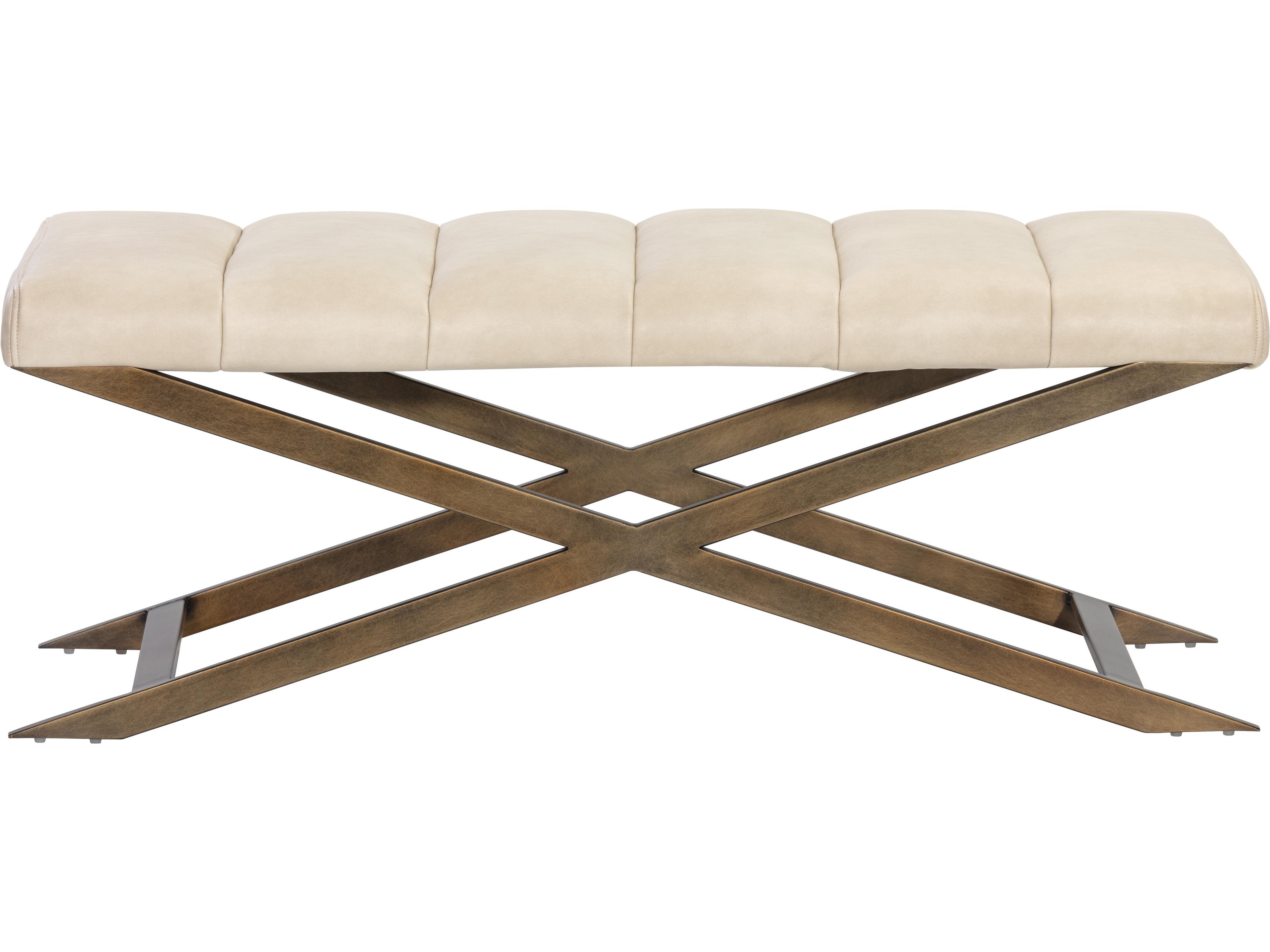 Sunpan Ikon Bravo Cream Antique Brass Faux Leather Accent Bench