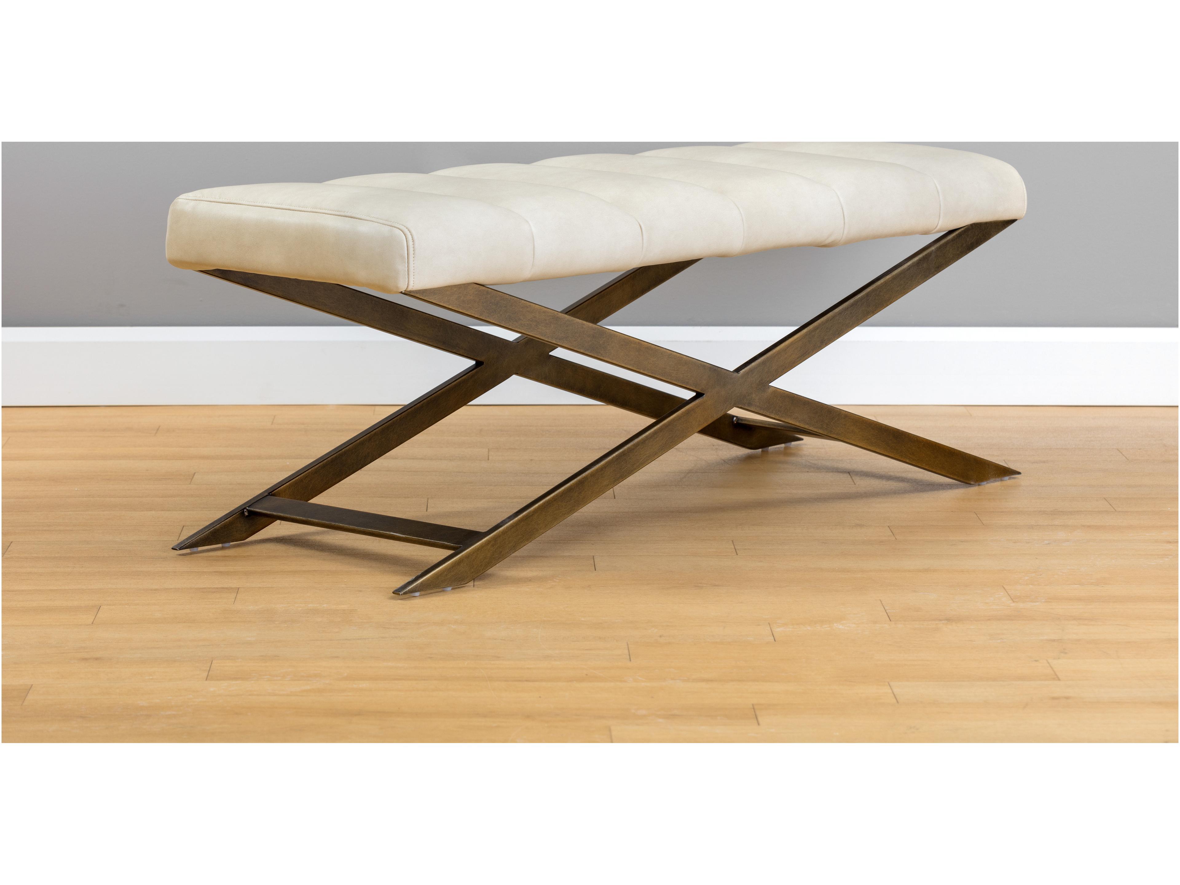 Sunpan Ikon Bravo Cream Antique Brass Faux Leather Accent Bench