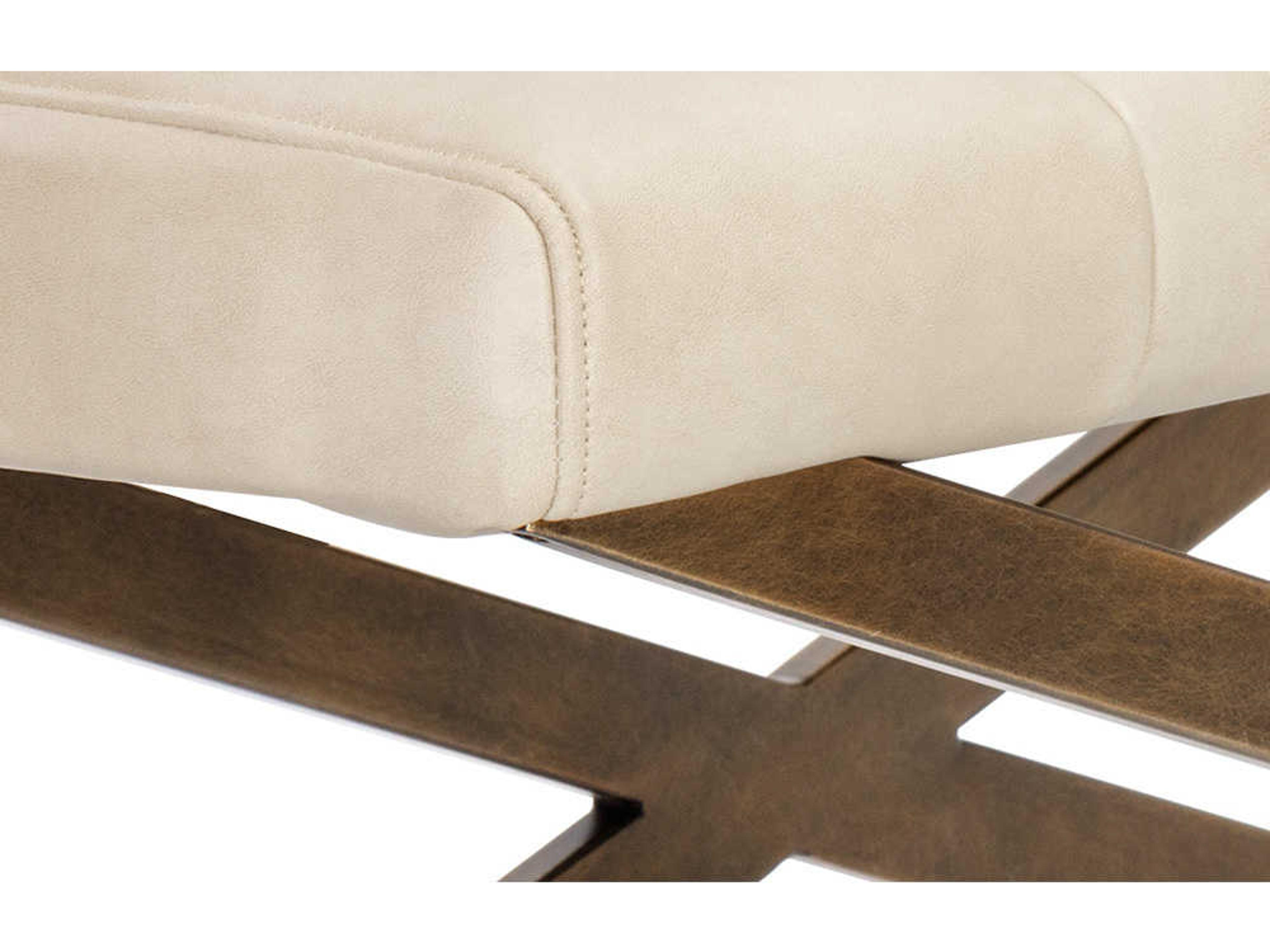 Sunpan Ikon Bravo Cream Antique Brass Faux Leather Accent Bench