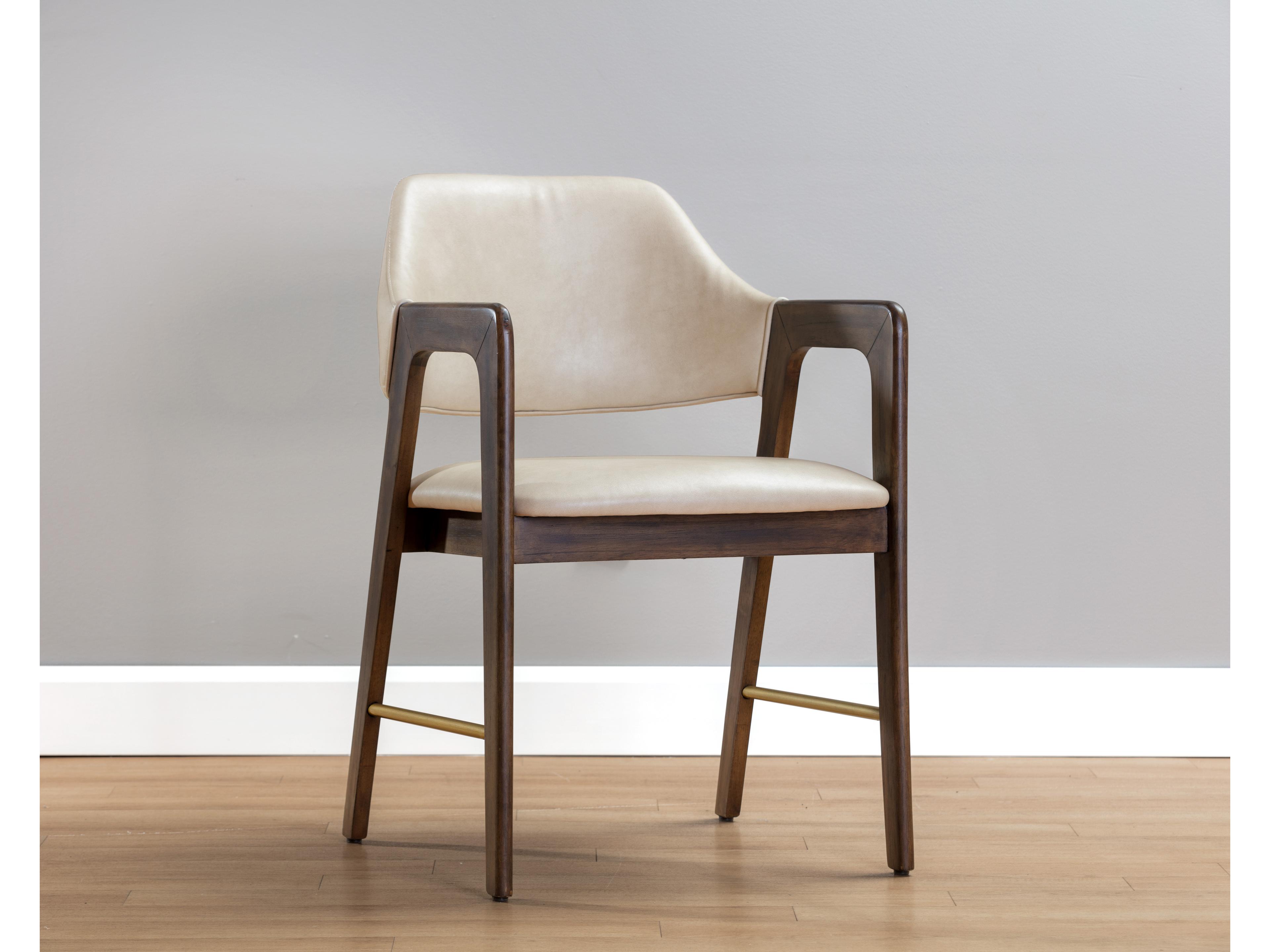 Sunpan Zenn Milton Rubberwood Beige Upholstered Arm Dining Chair