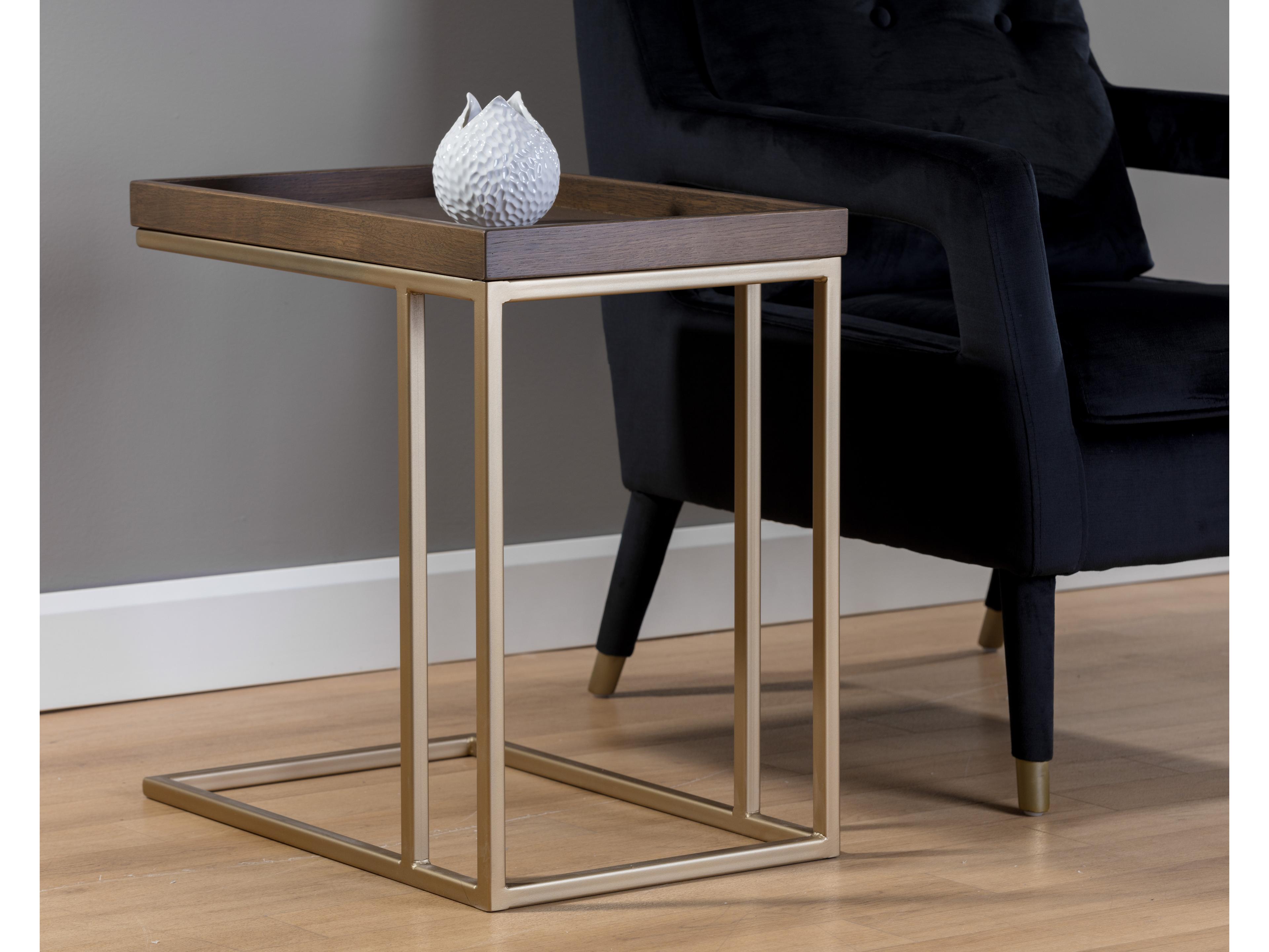 Sunpan Artezia Arden Rectangular Wood Umber Brown Gold End Table