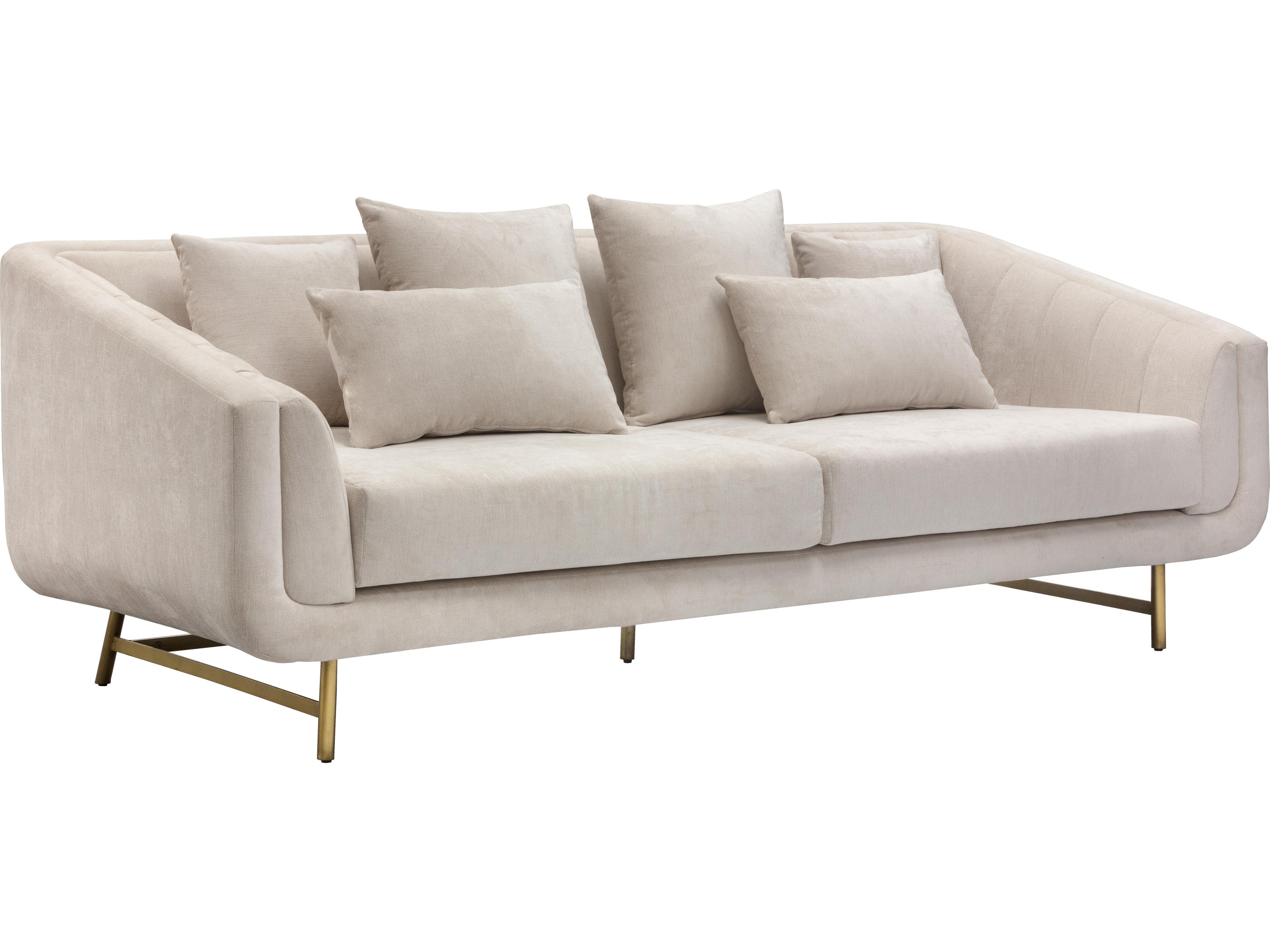 Sunpan Mixt Veera Polo Club Muslin Antique Brass Beige Upholstered Sofa
