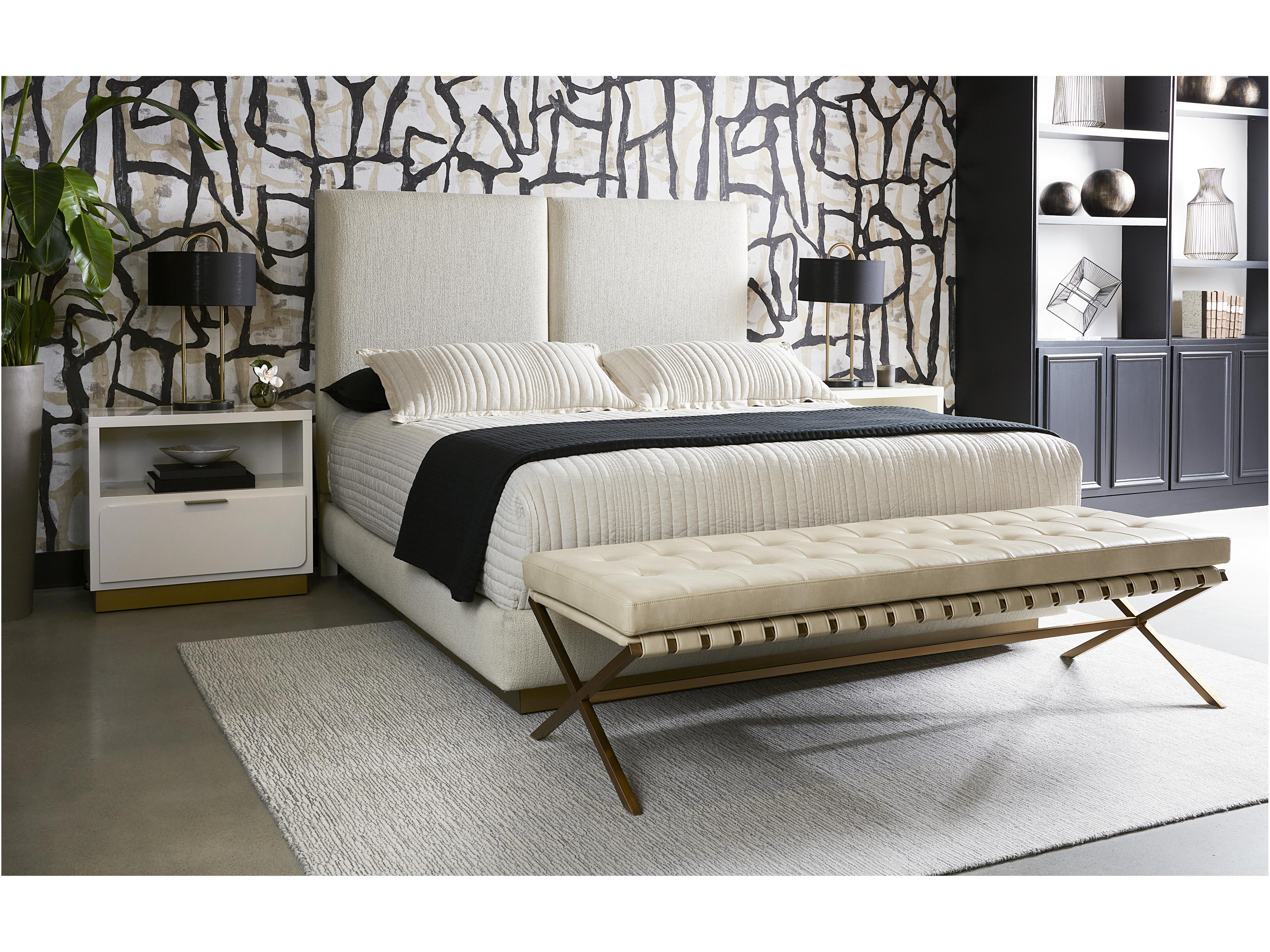 Sunpan Ikon Bravo Cream Brushed Gold Faux Leather Accent Bench