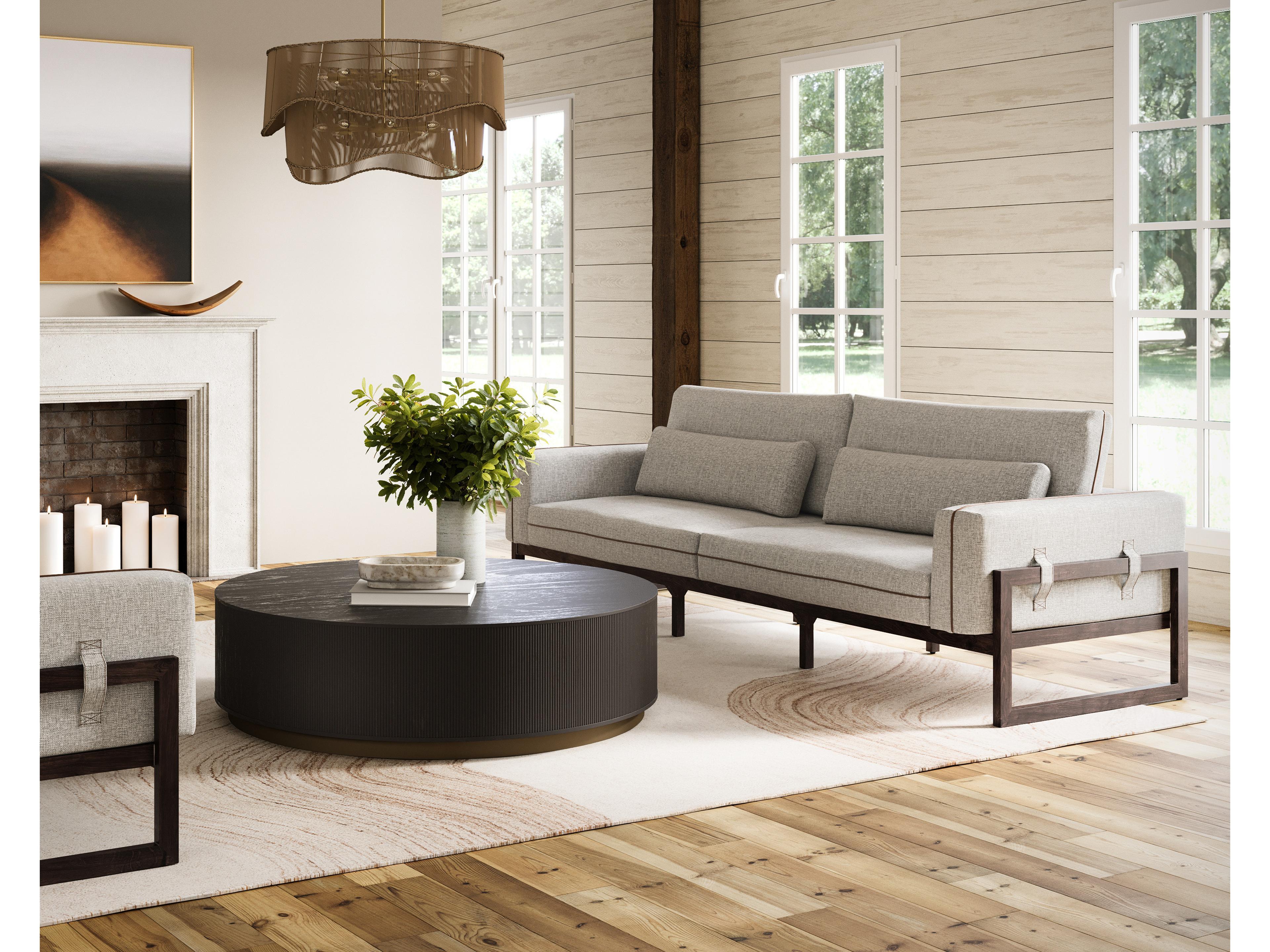 Sunpan Mixt Belinda Vintage Camel Dark Brown Gray Upholstered Sofa